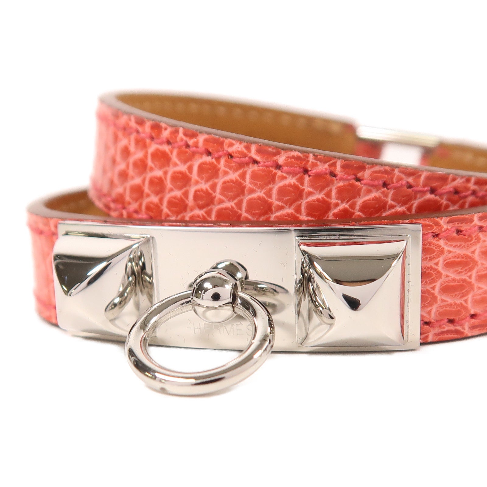 HERMES 金屬/蜥蝪皮革Rivale Double Tour手鐲