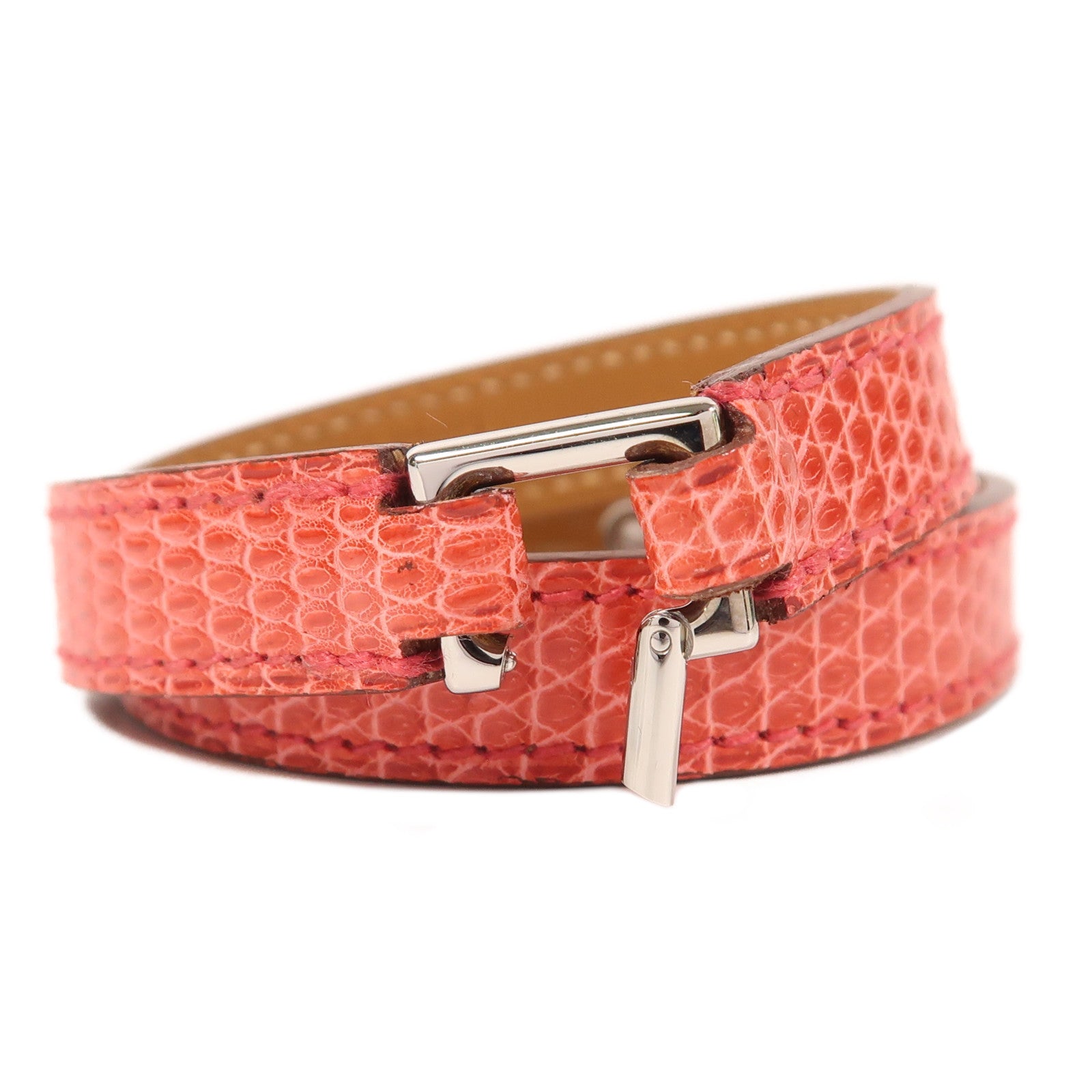 HERMES 金屬/蜥蝪皮革Rivale Double Tour手鐲