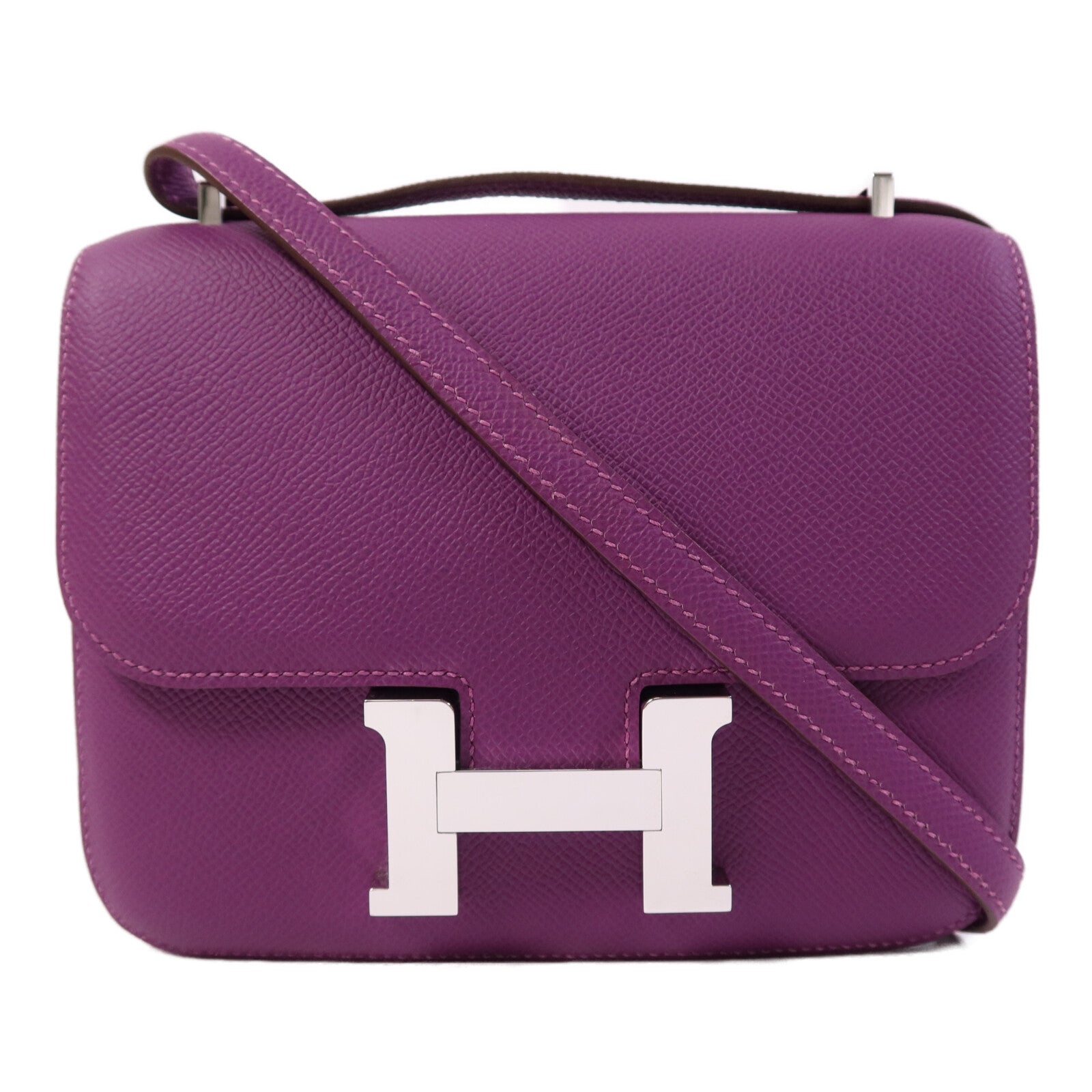 HERMES Epsom皮革Constance Mini銀扣手挽肩背兩用袋Anemone