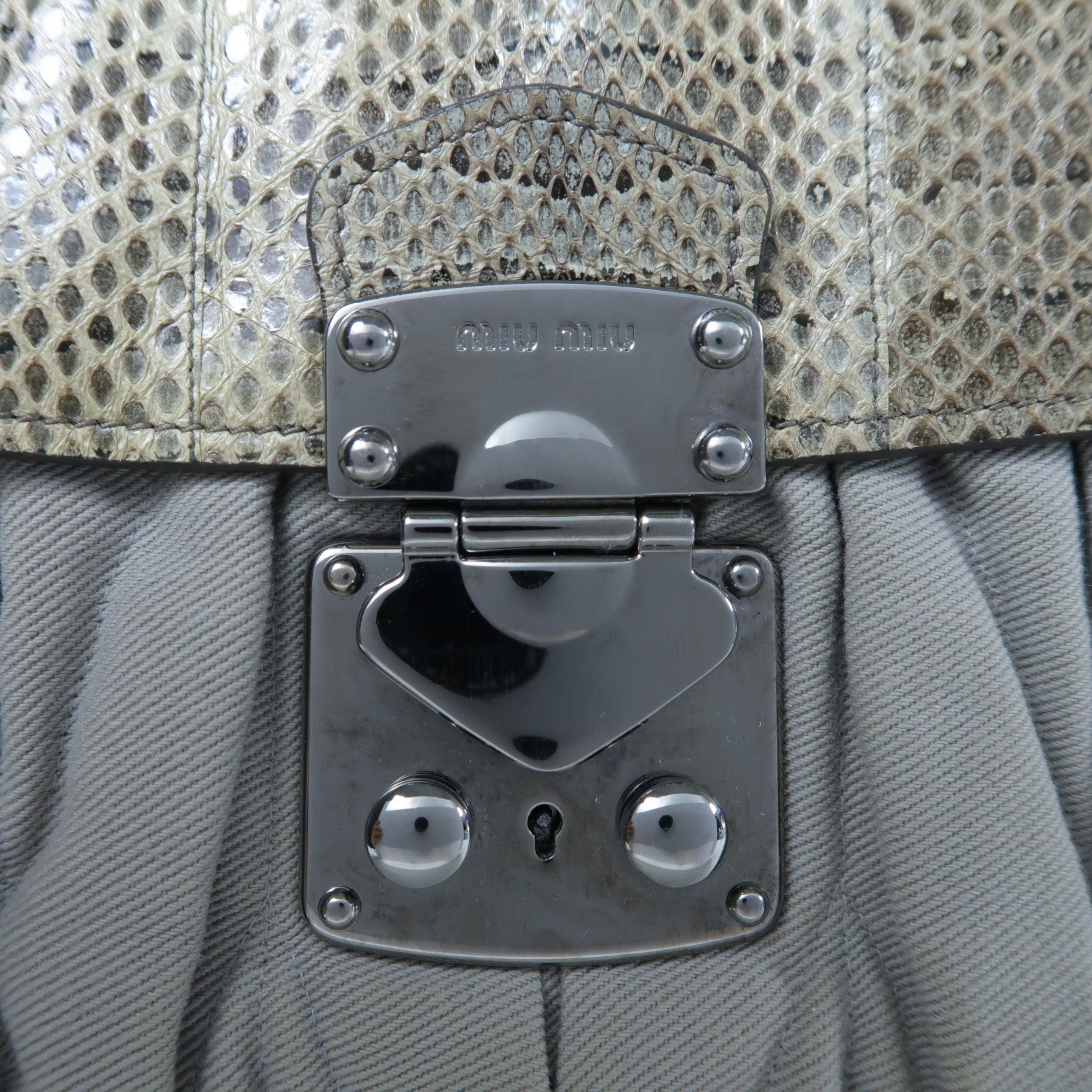 Miu Miu 帆布/蛇皮皮革Shoulder Bag銀扣肩背袋