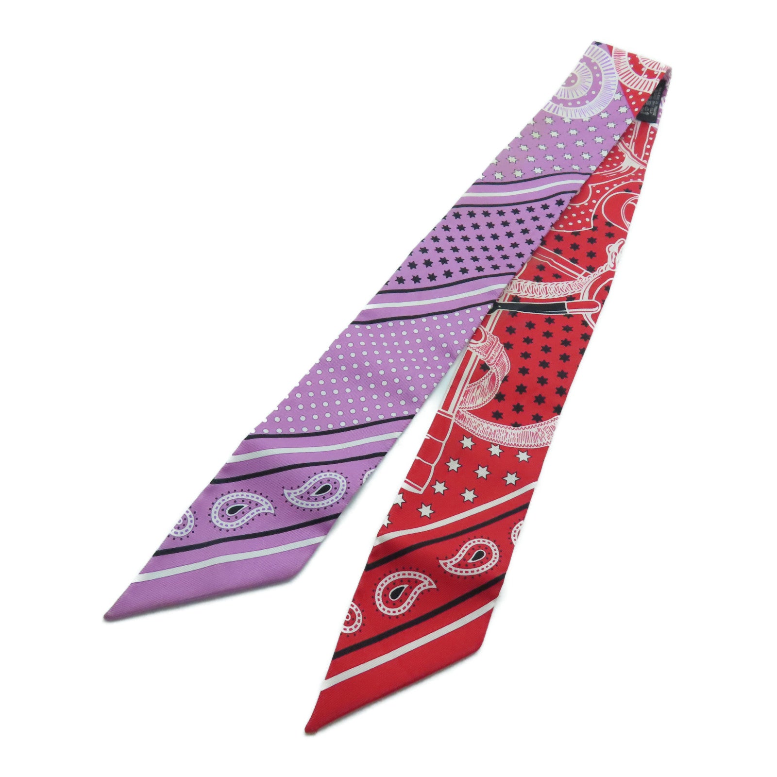 HERMES 絲質Twilly絲巾紅色/紫色