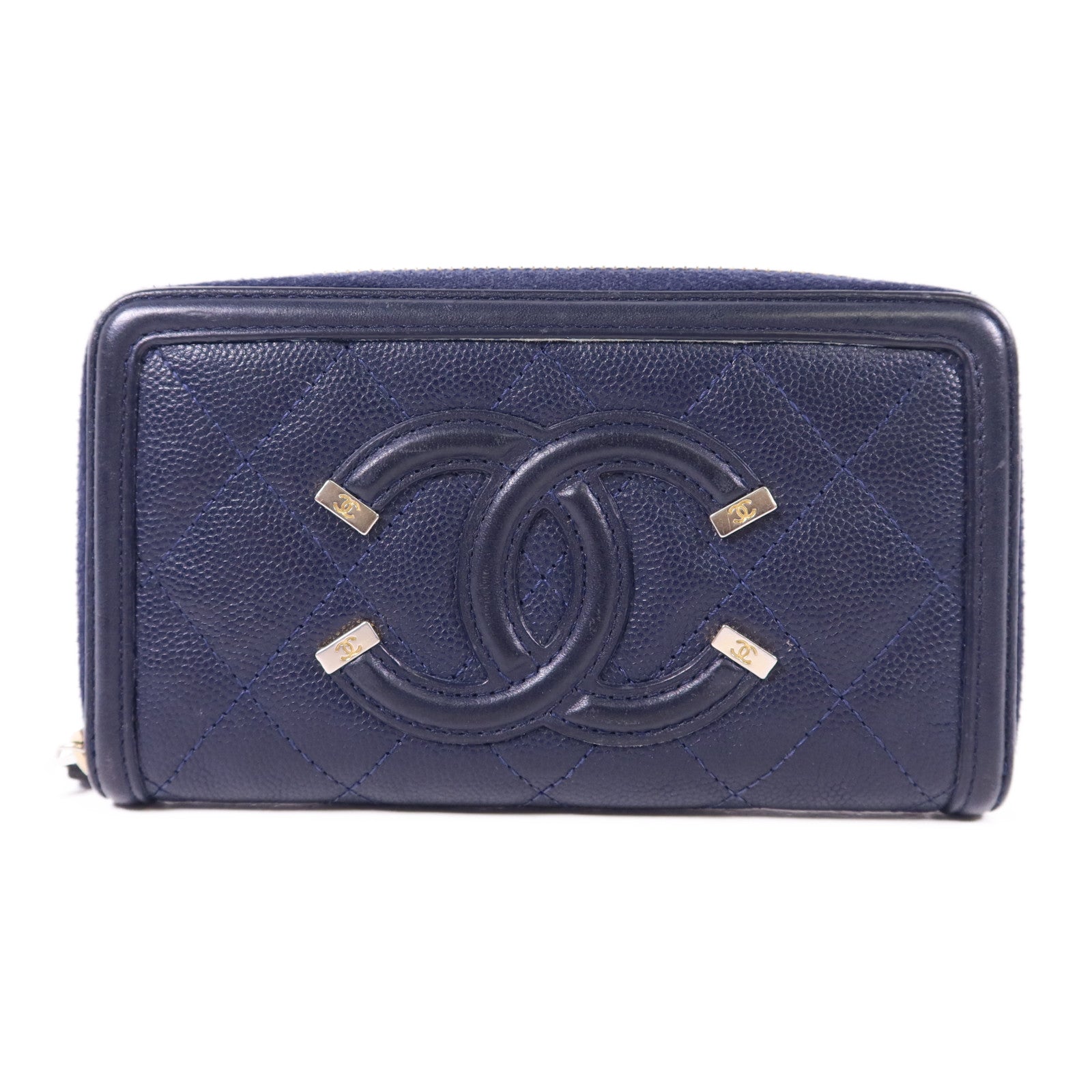 CHANEL 牛皮皮革Zipper Wallet金扣錢包