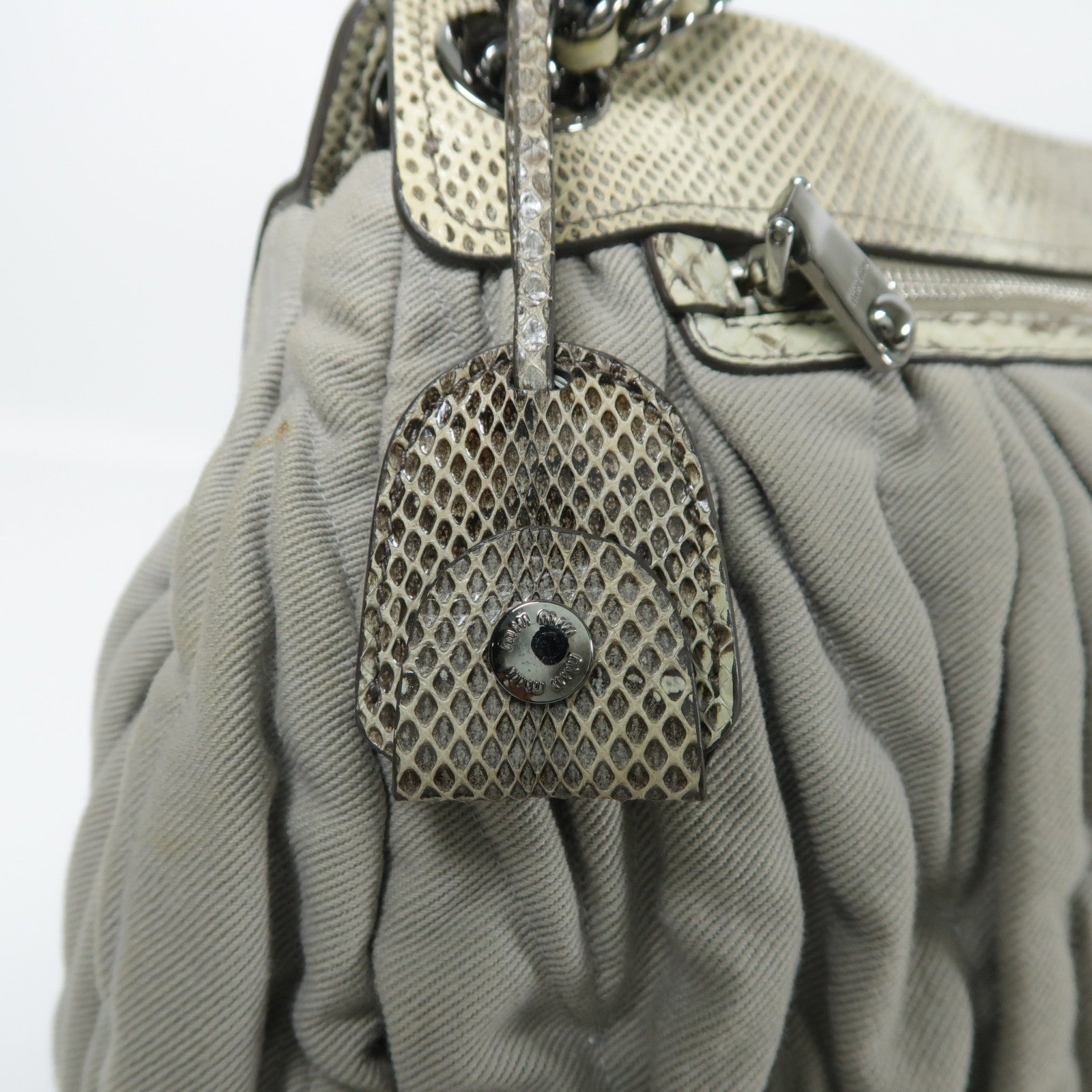 Miu Miu 帆布/蛇皮皮革Shoulder Bag銀扣肩背袋