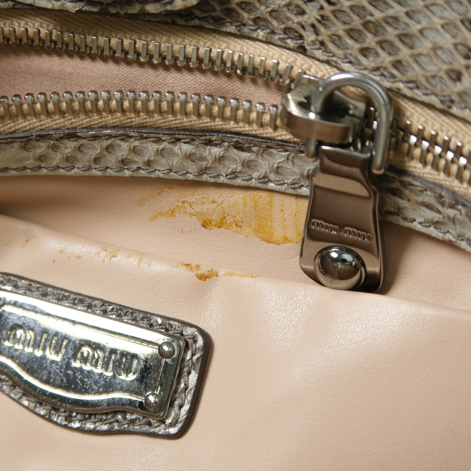 Miu Miu 帆布/蛇皮皮革Shoulder Bag銀扣肩背袋