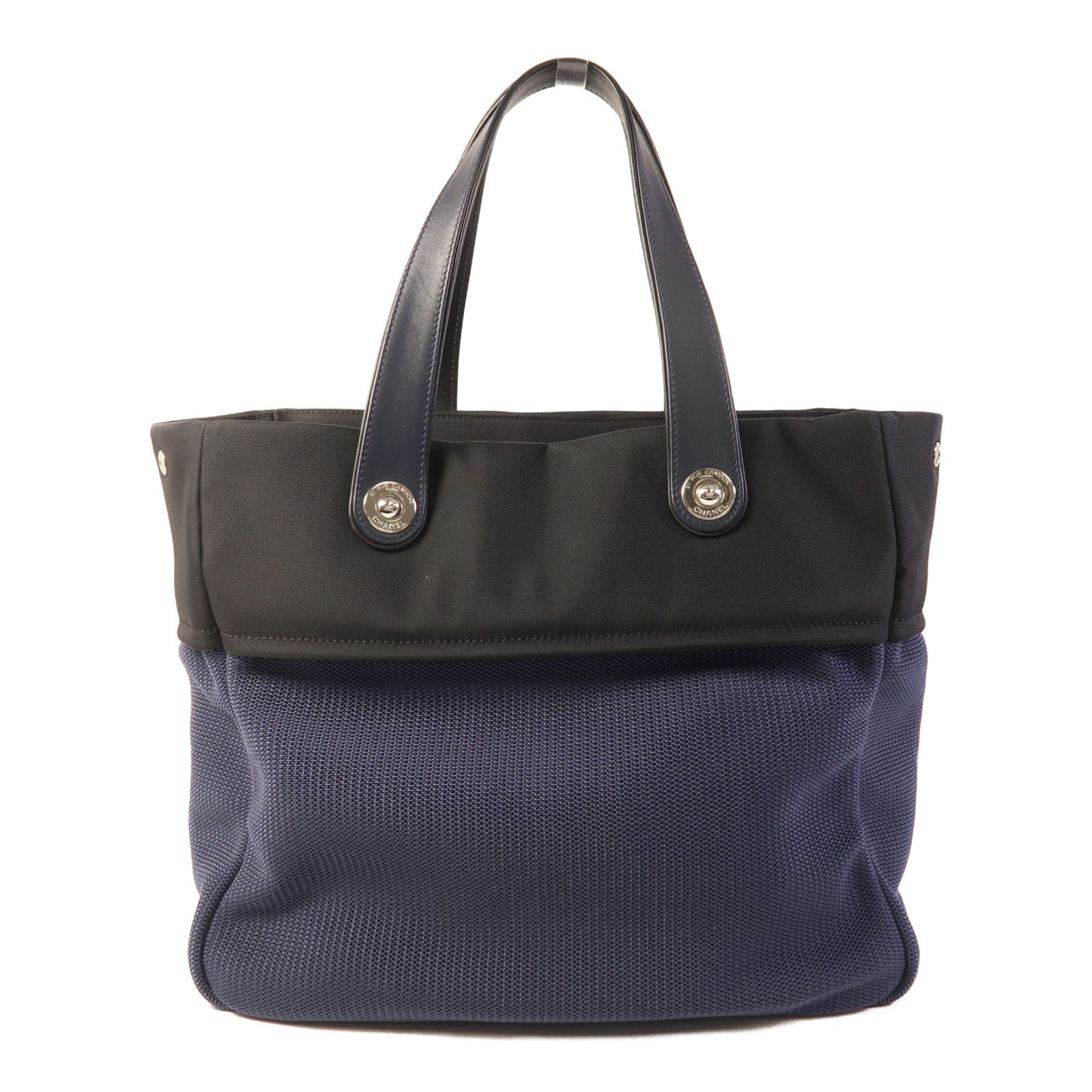 CHANEL 帆布Tote Bag銀扣肩背袋