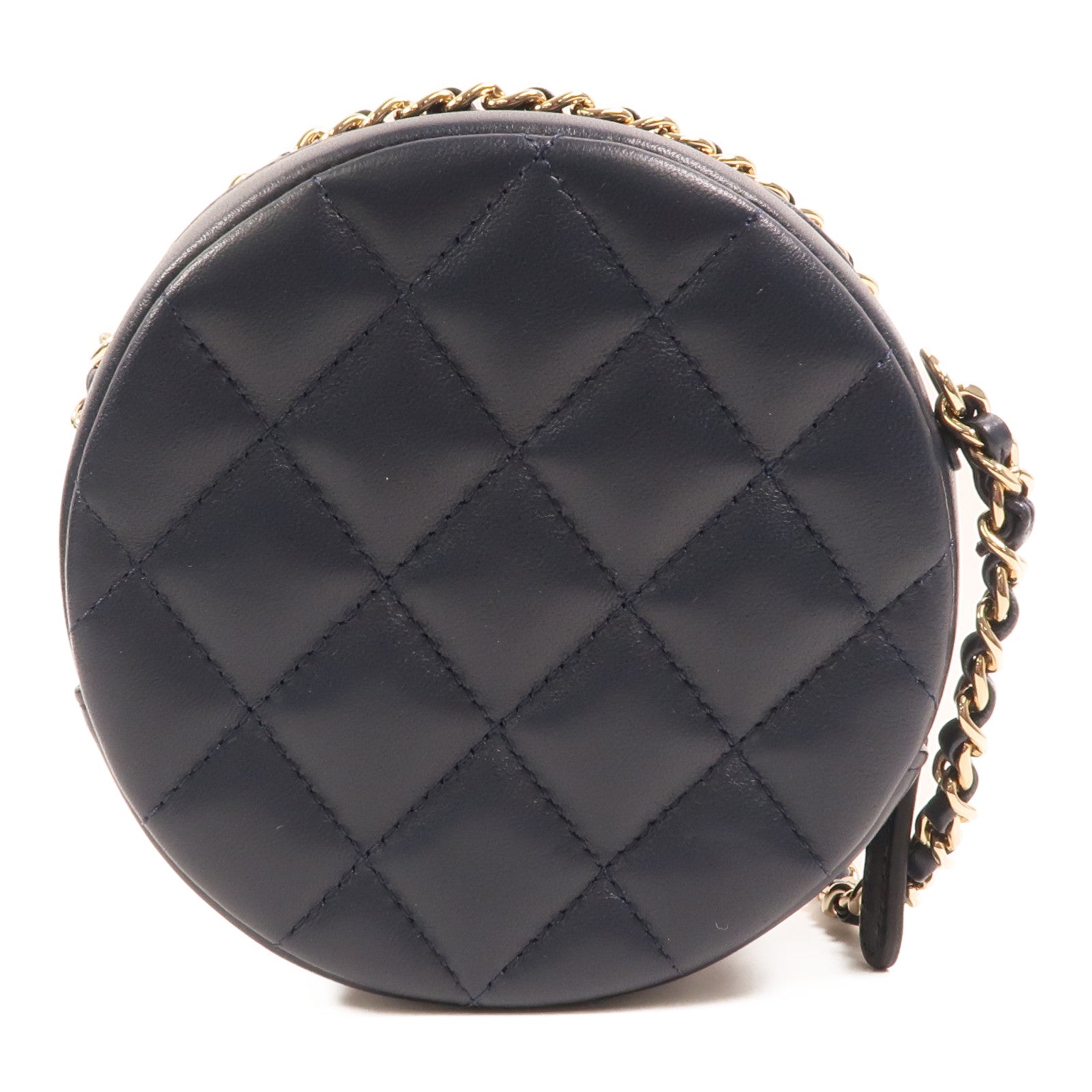 CHANEL 羊皮皮革Round Chain Bag金扣鏈帶肩背袋
