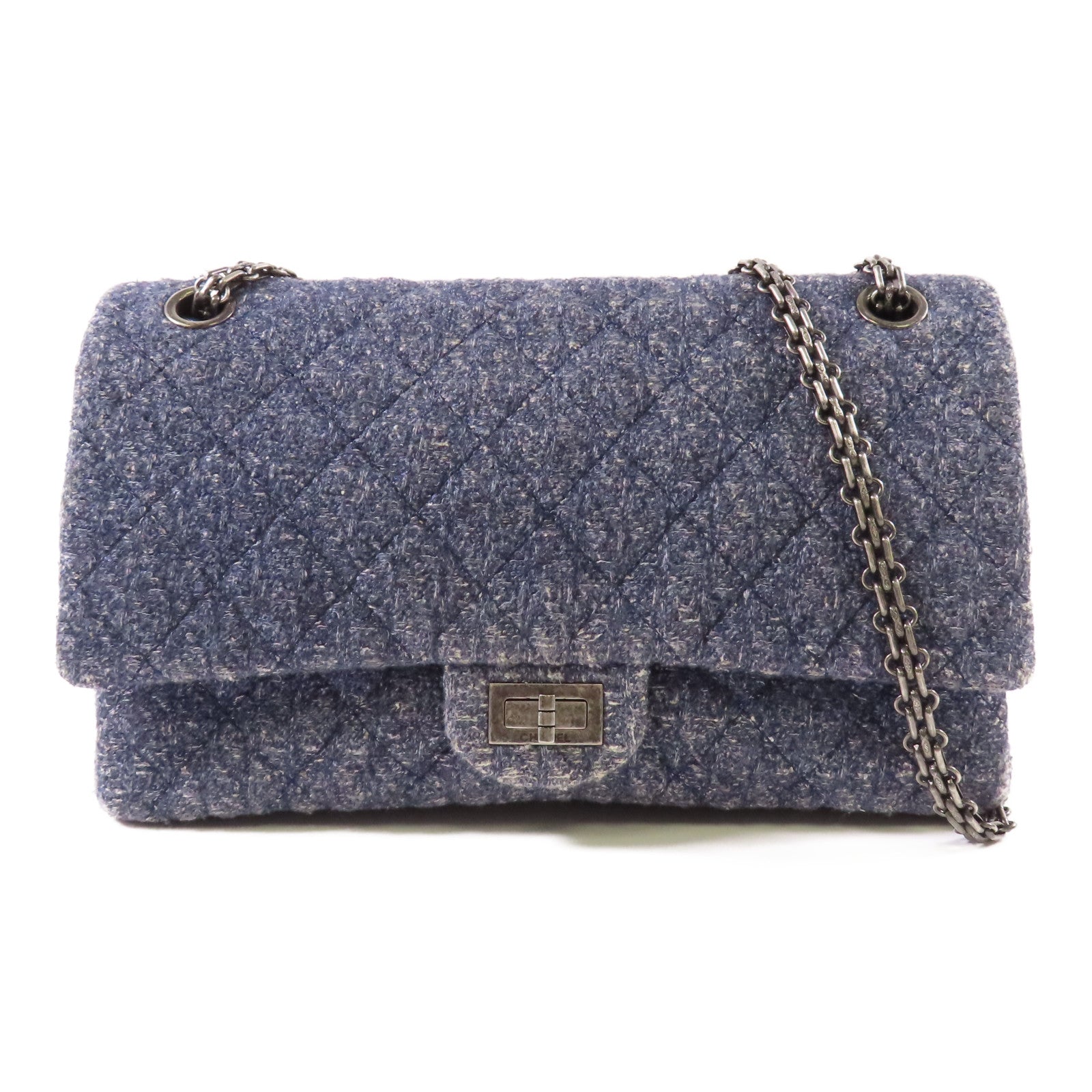 CHANEL 粗花呢2.55銀扣鏈帶肩背袋