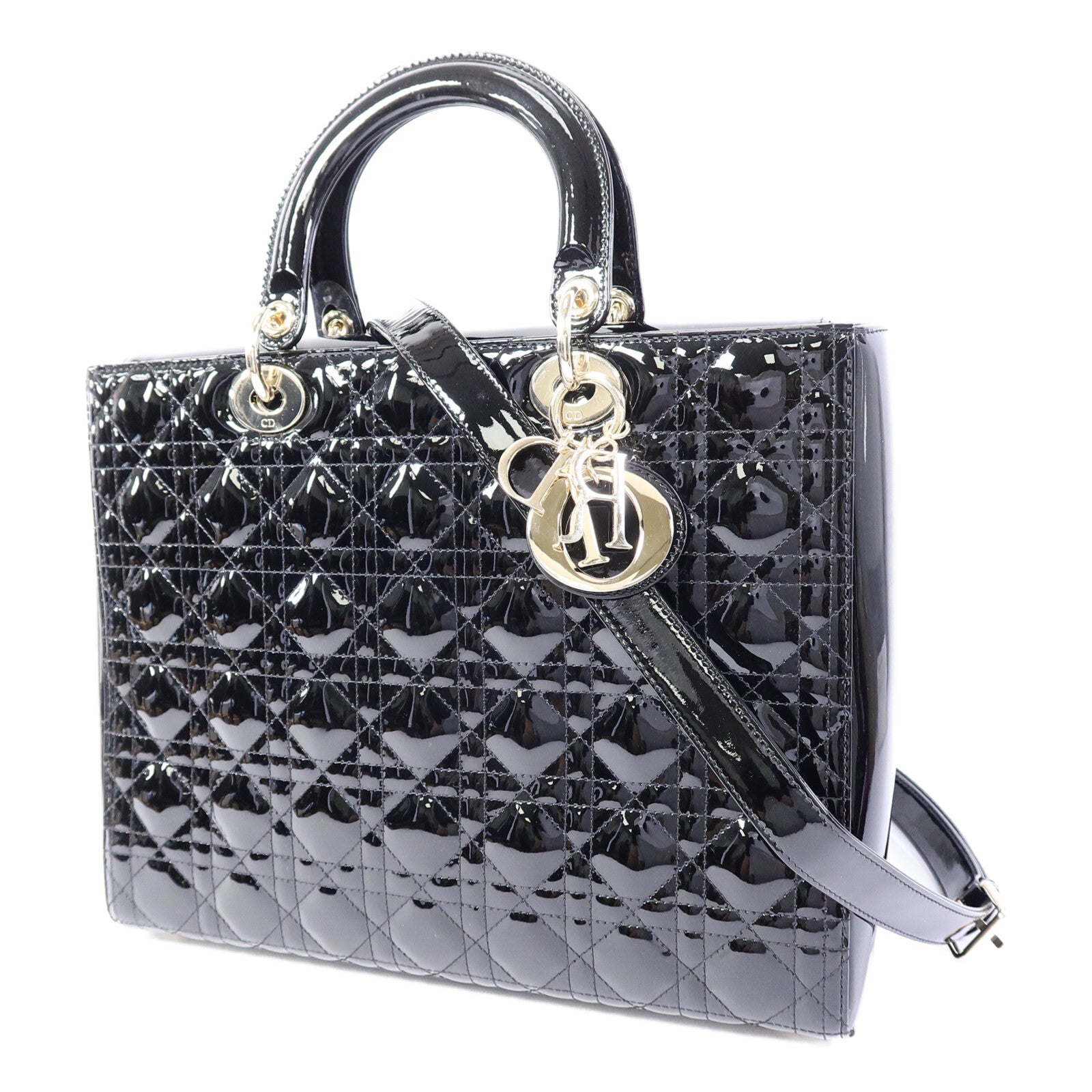 Dior 漆皮皮革Lady Dior Large手挽肩背兩用袋