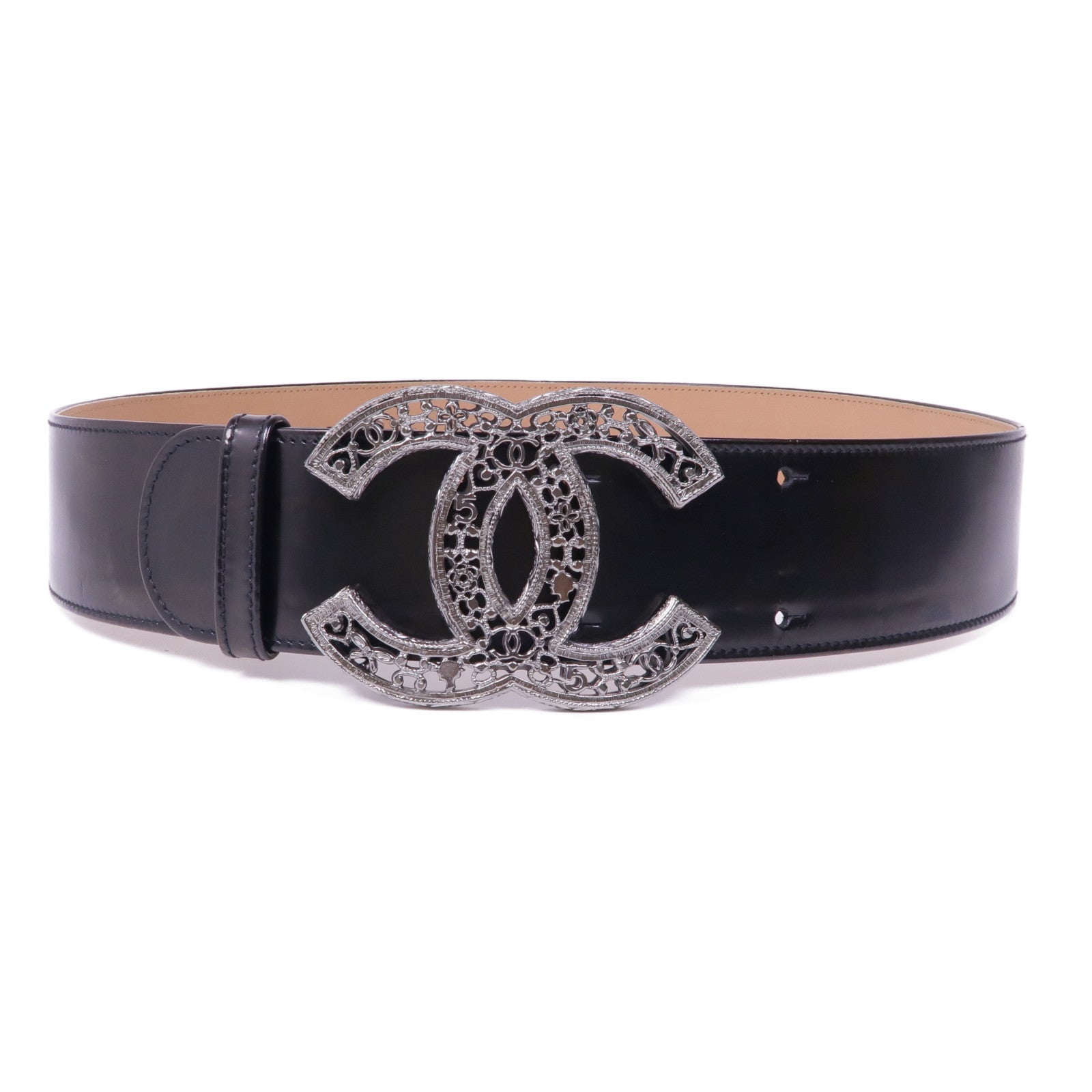 CHANEL 牛皮皮革Belt銀扣皮帶