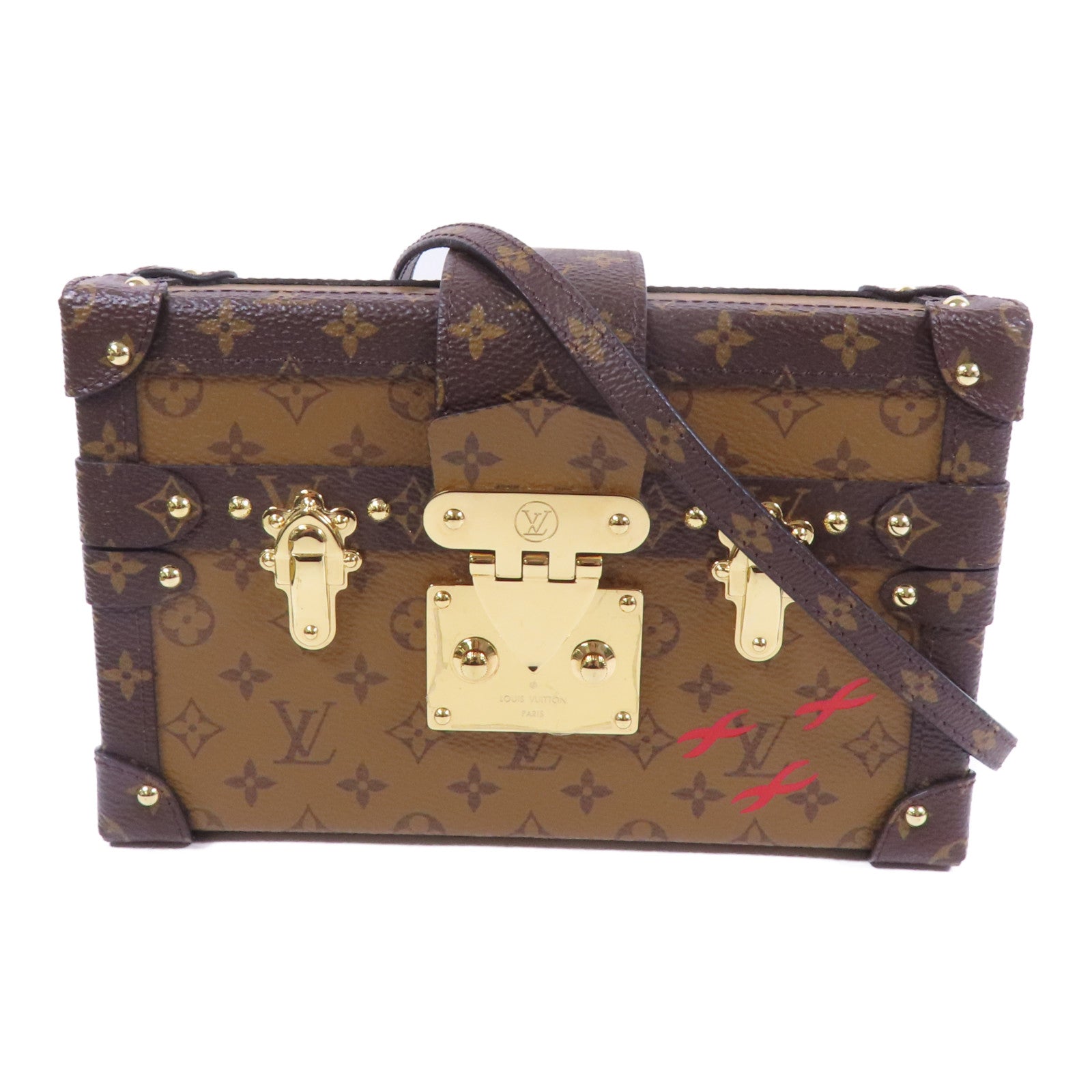 LOUIS VUITTON Monogram Reverse Petite Malle金扣肩背袋