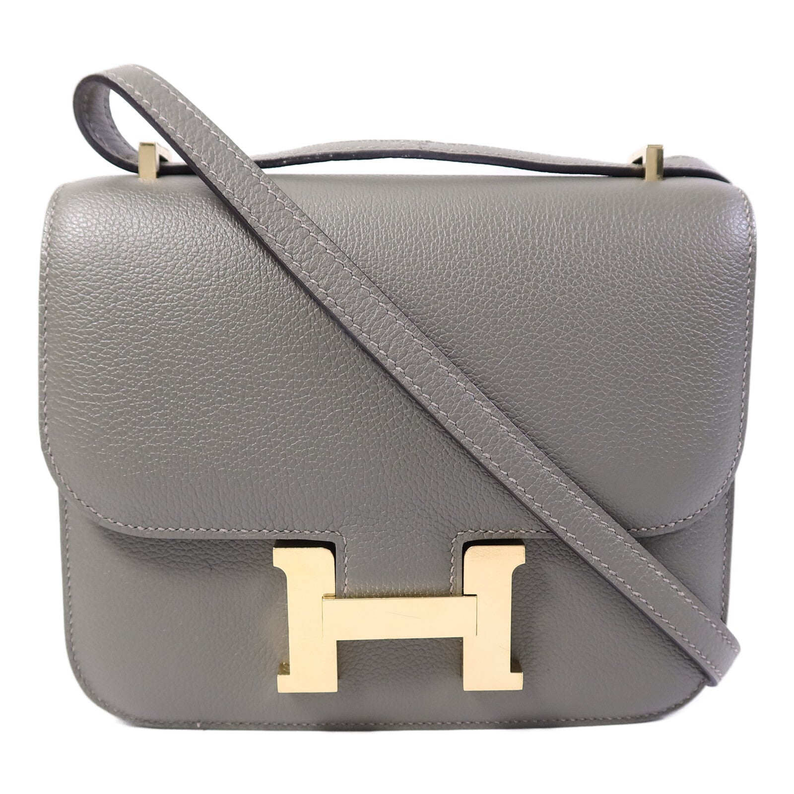 HERMES Evercolor皮革Constance Mini肩背袋GrisMeyer/Gris Perle