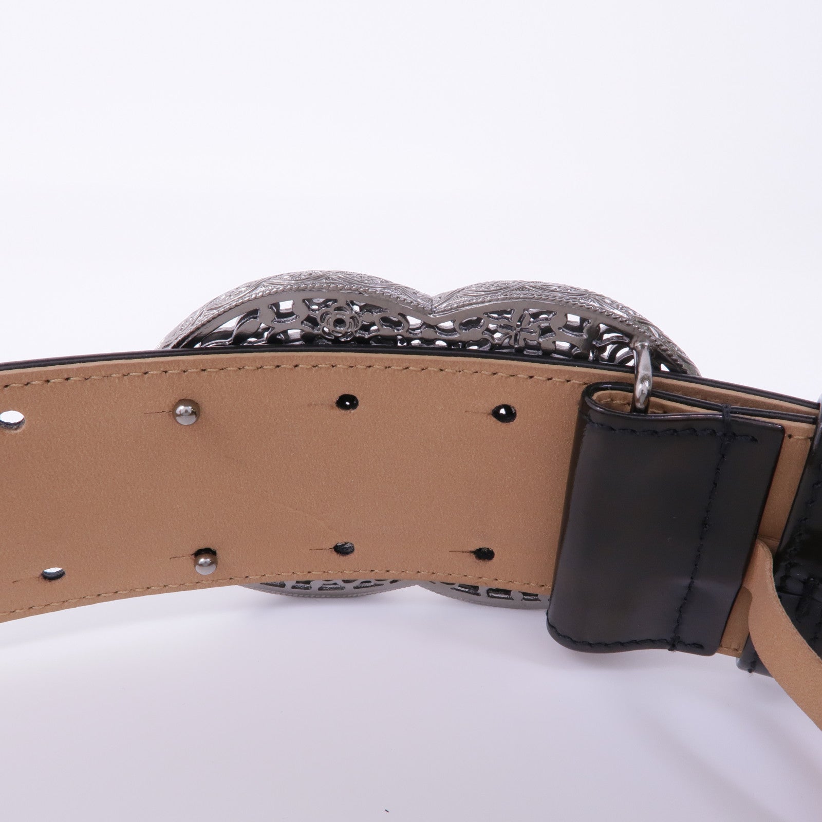 CHANEL 牛皮皮革Belt銀扣皮帶