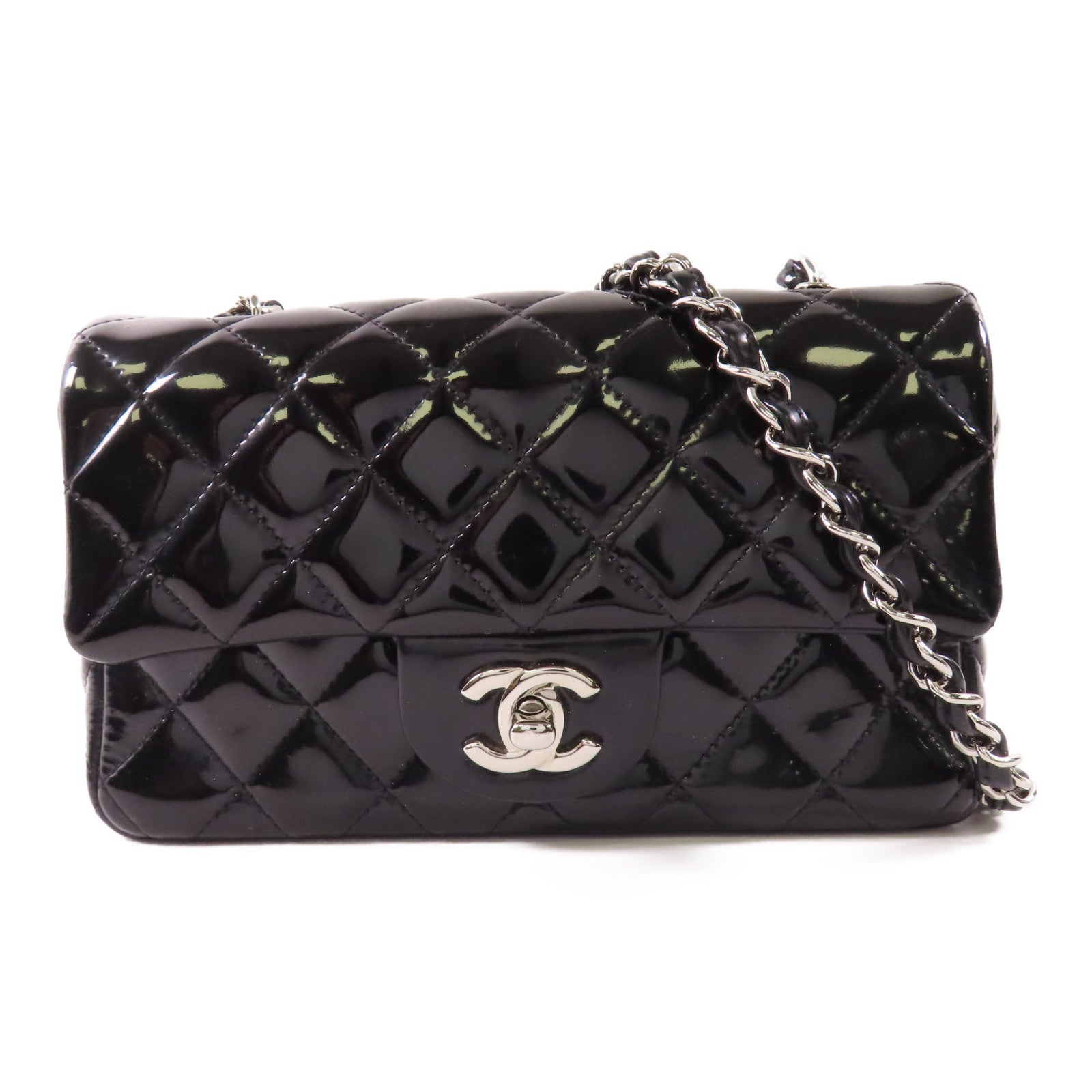 CHANEL 漆皮皮革Classic 20銀扣鏈帶肩背袋