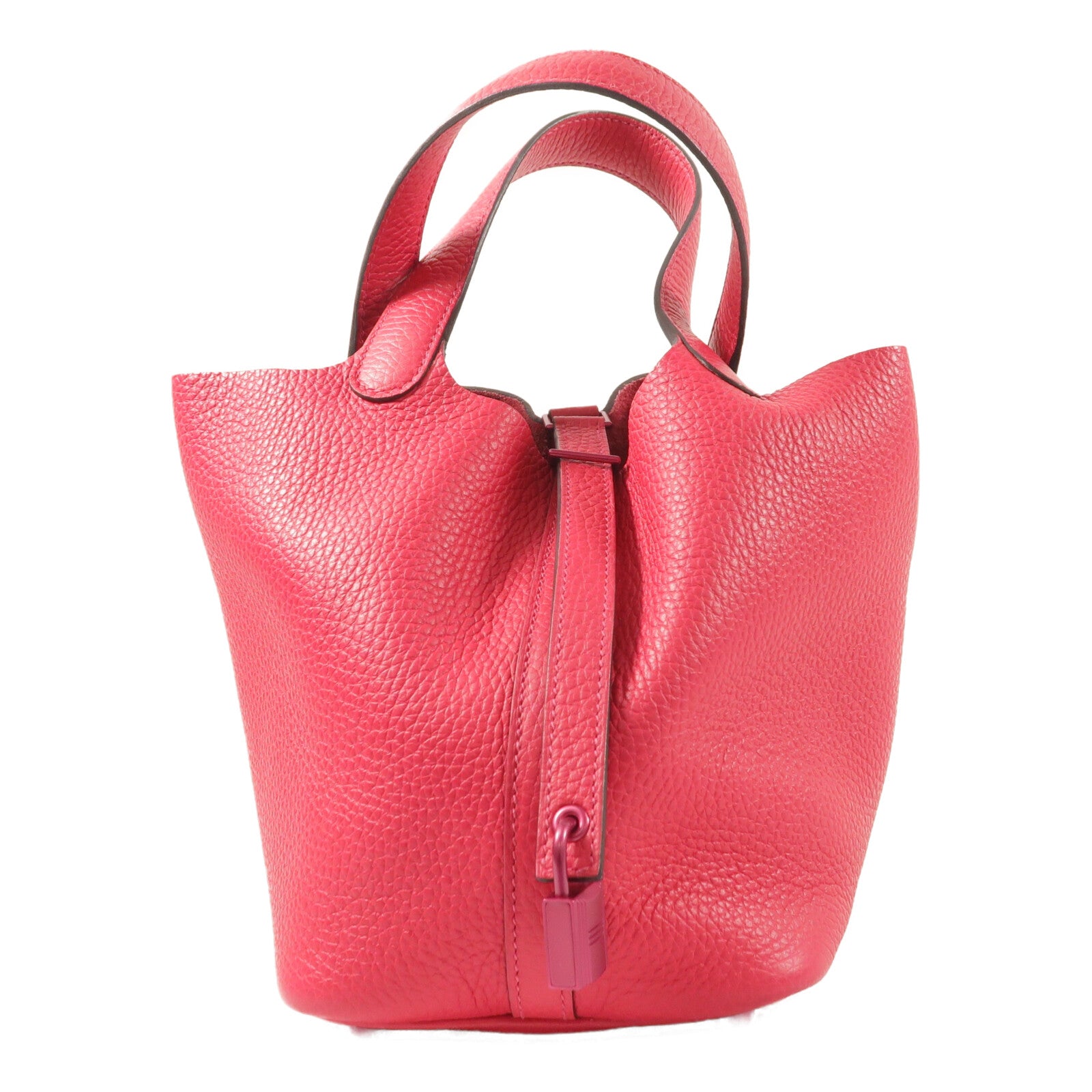 HERMES Clemence皮革Picotin PM手挽袋Rose Mexico