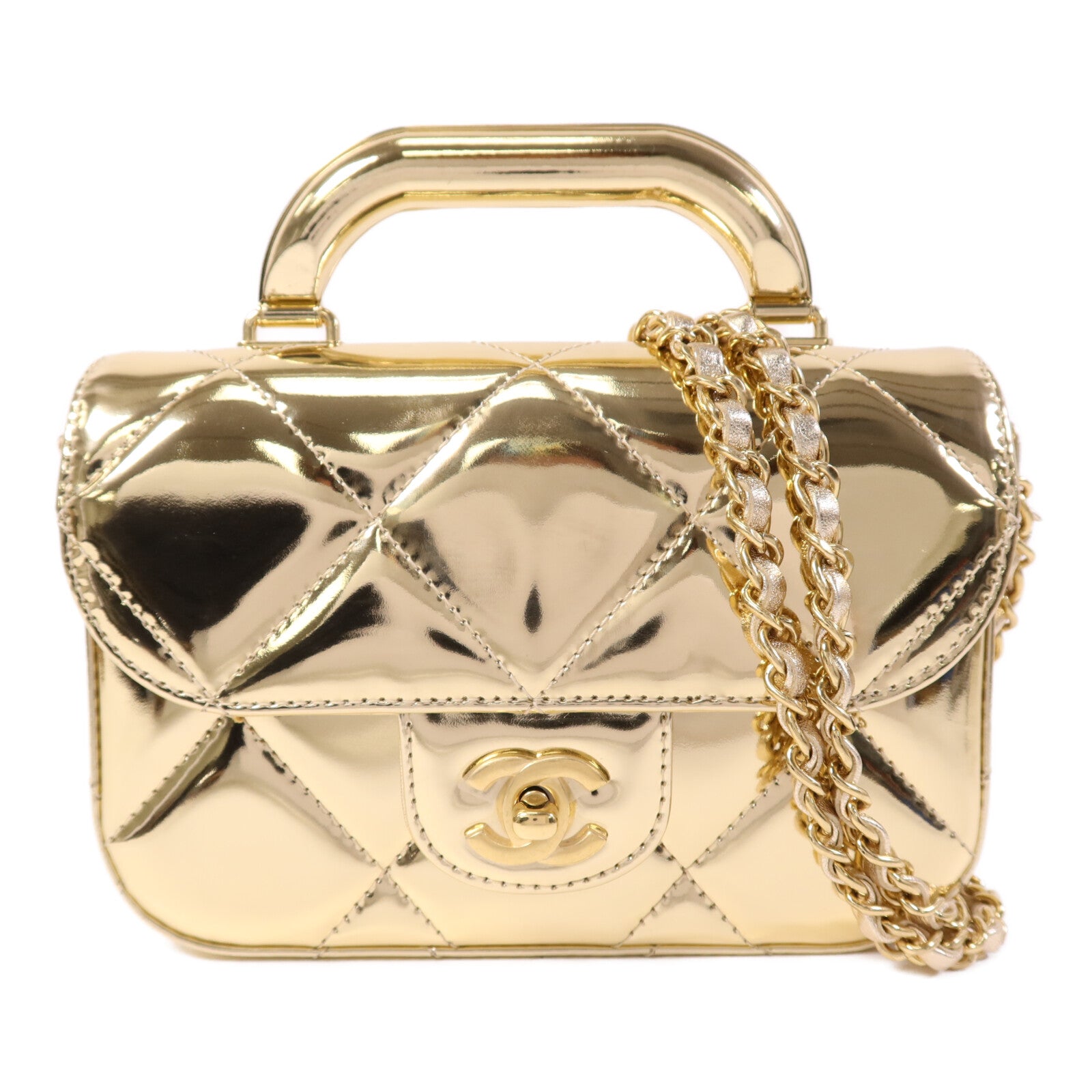 CHANEL 【激減優惠】牛皮皮革Chain Shoulder金扣鏈帶手挽肩背兩用袋