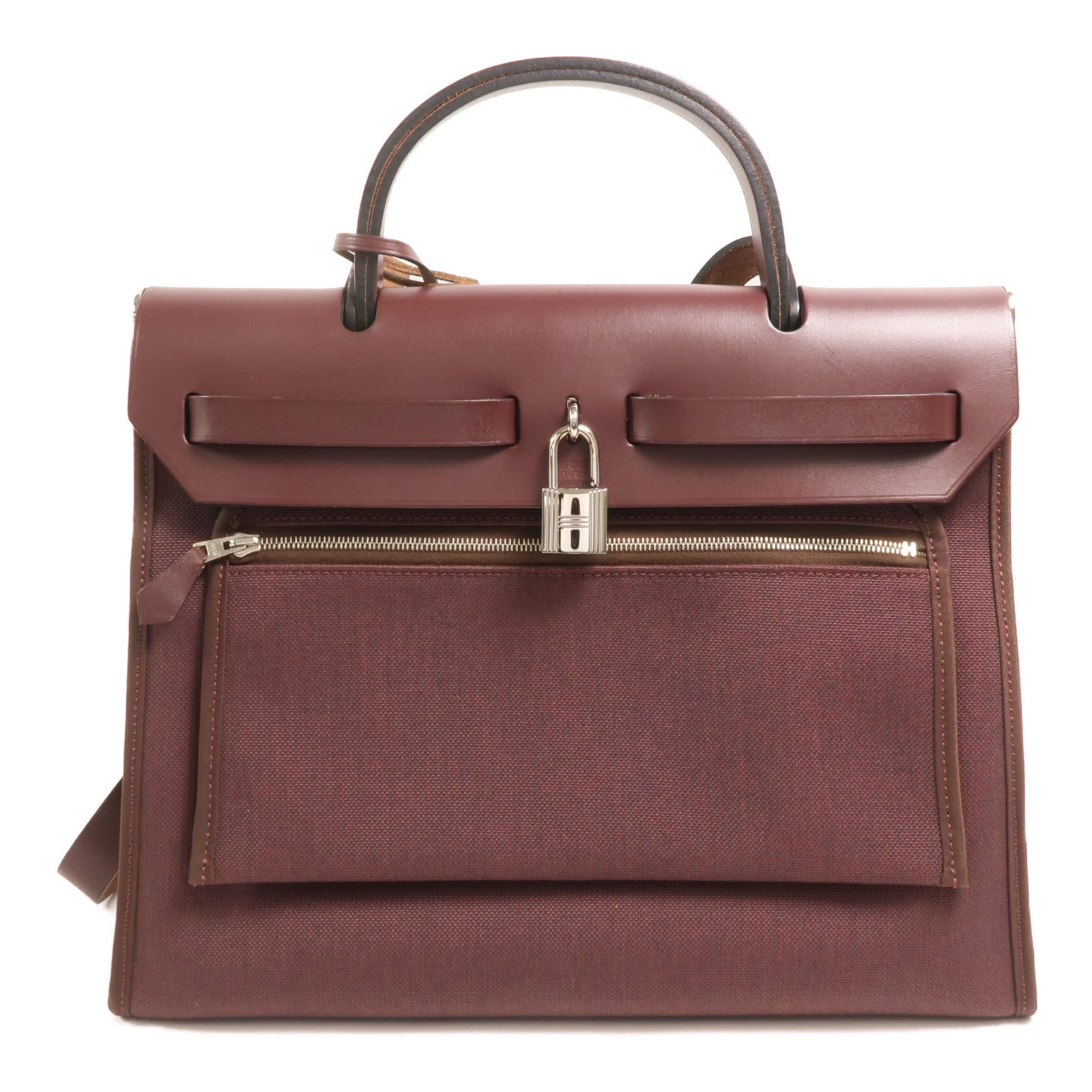 HERMES Toile H帆布Herbag PM手挽肩背兩用袋Rouge Sellier
