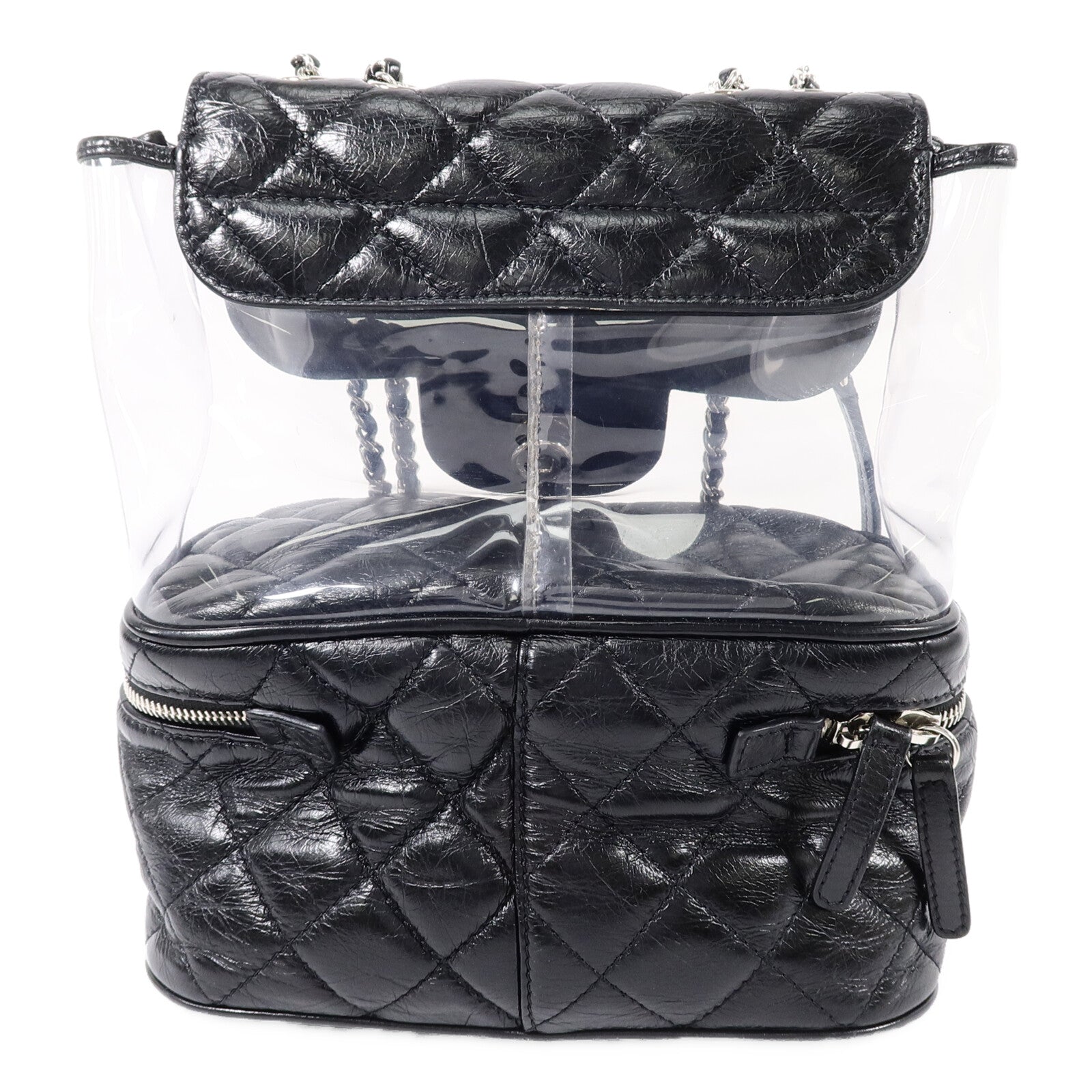 CHANEL PVC/牛皮皮革Matelasse Backpack鏈帶肩背袋