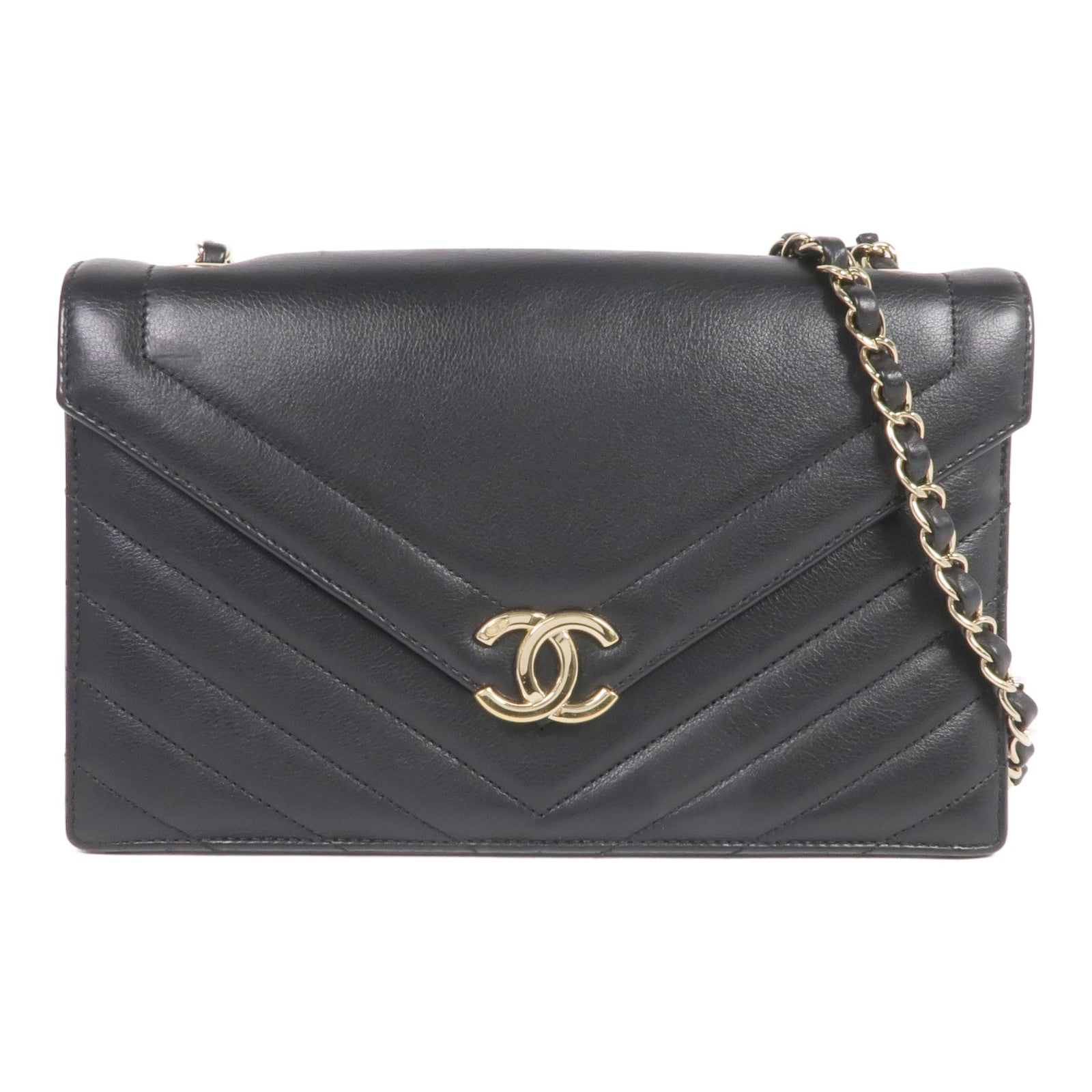 CHANEL 【激減優惠】牛皮皮革Chain Shoulder金扣鏈帶肩背袋