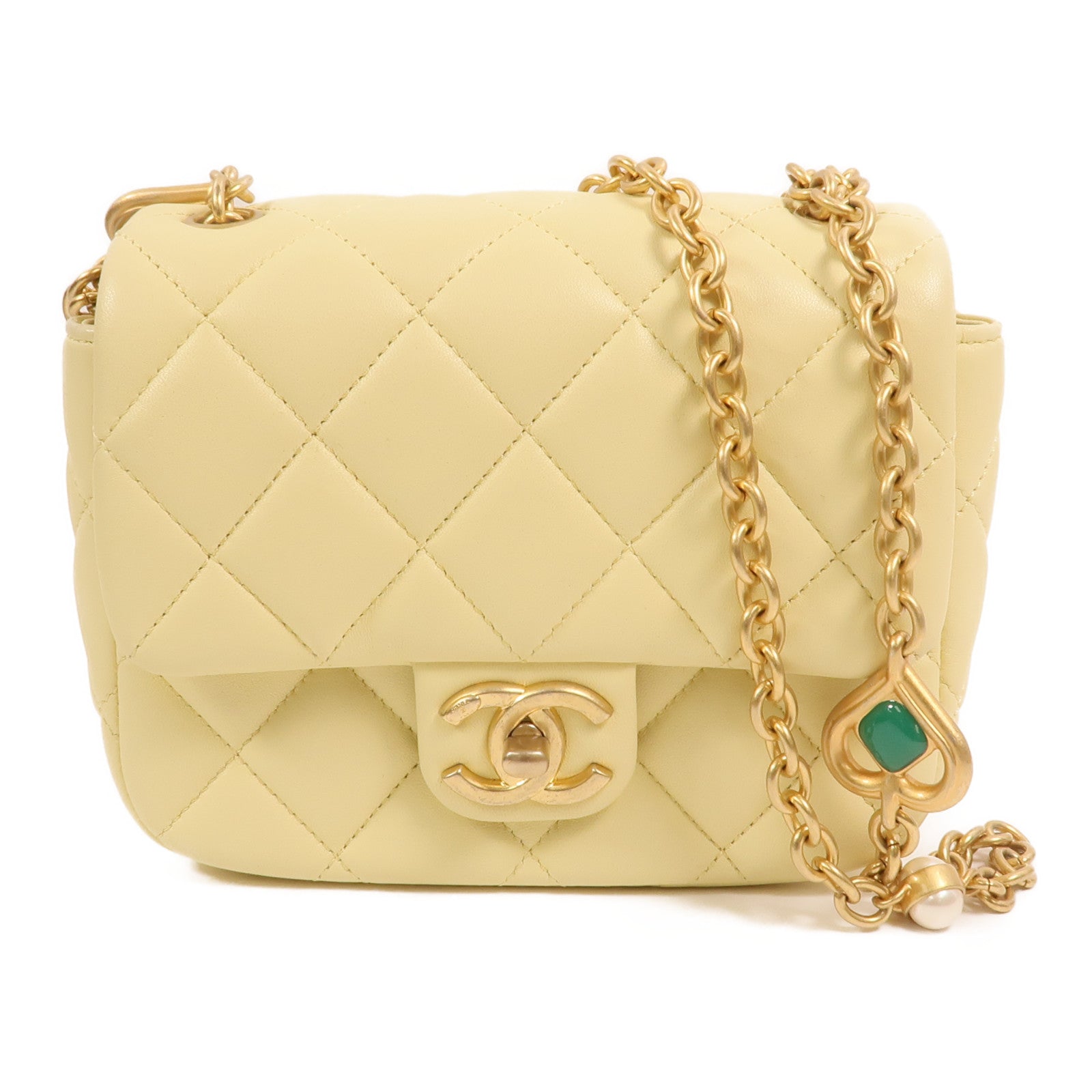 CHANEL 羊皮皮革Mini Flap Bag金扣鏈帶肩背袋