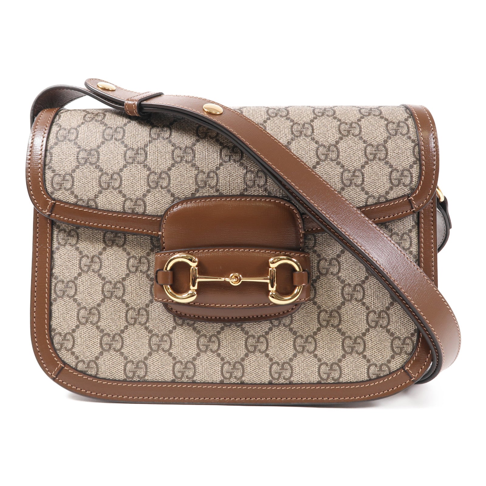 GUCCI GG GHW Horsebit 1955 MM Shoulder Bag 602204 Coated Canvas Brown