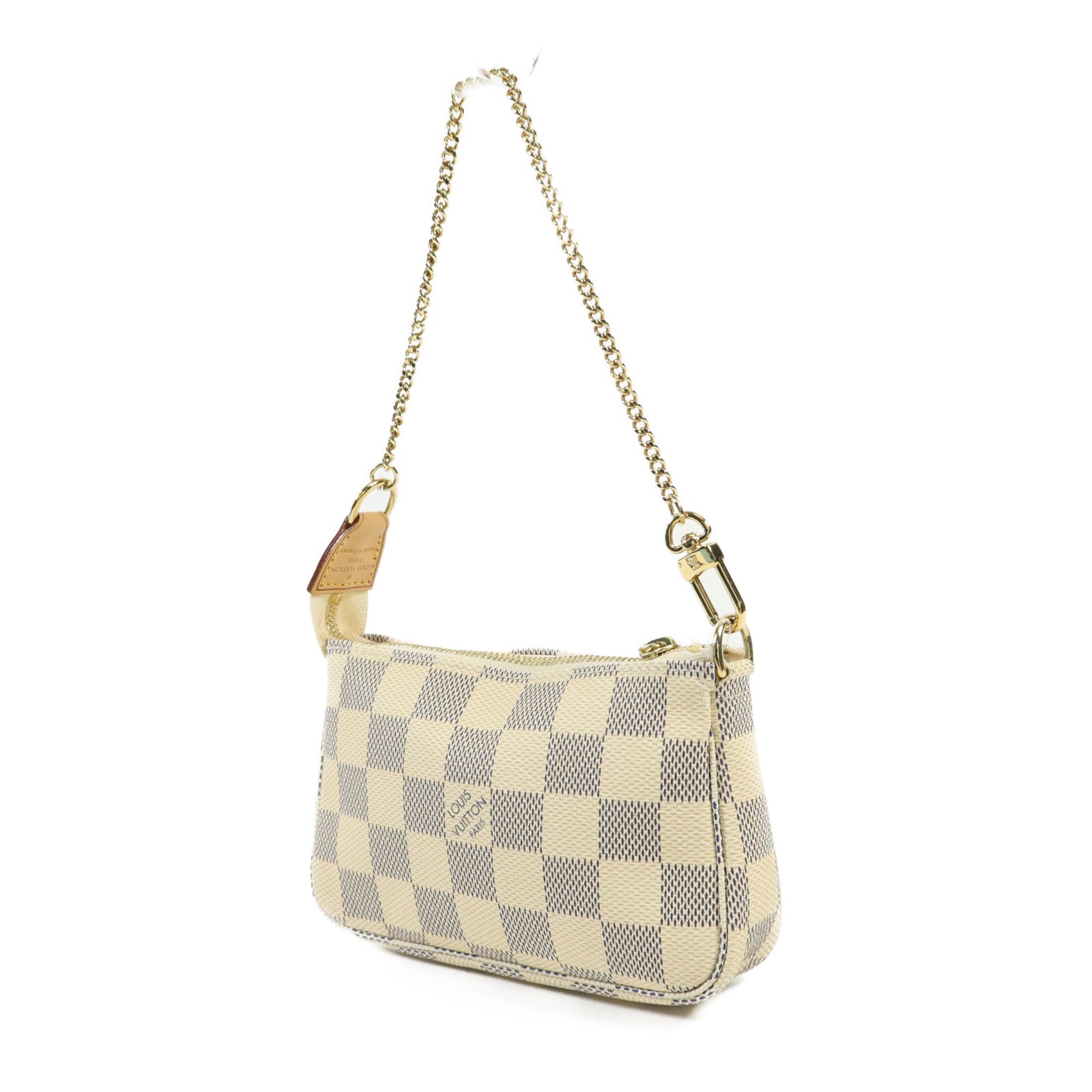 LOUIS VUITTON Damier Azur Mini Pochette Accessories金扣鏈帶手挽袋