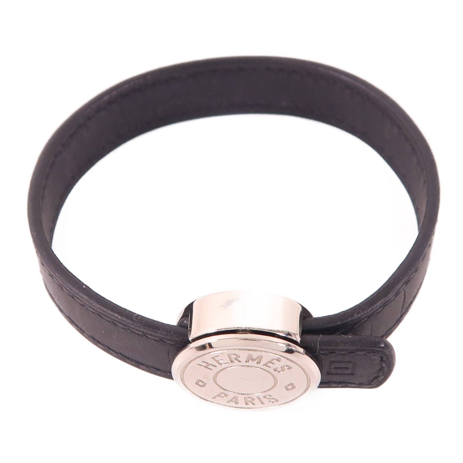 HERMES Bangle Leather Metal Black Orange Hermes#M