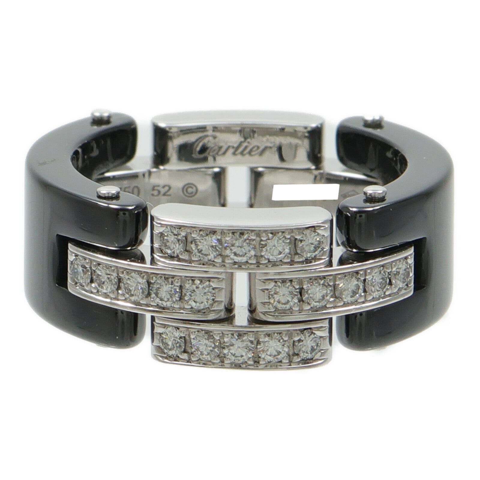 CARTIER 18K白金/陶瓷Maillon Panthere Ceramic Diamond Ring鑽石戒指