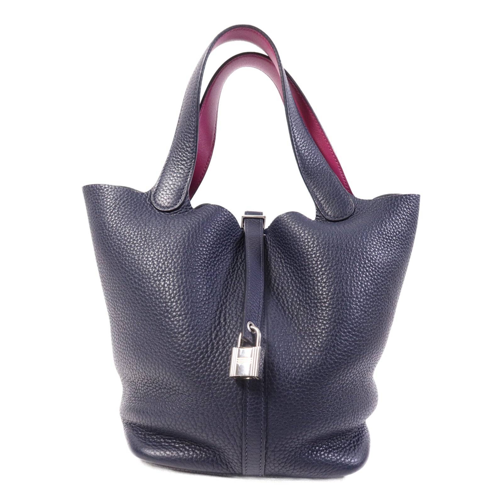 HERMES 【激減優惠】Togo皮革Picotin MM銀扣手挽袋Bleu Nuit/Rose Pourpre