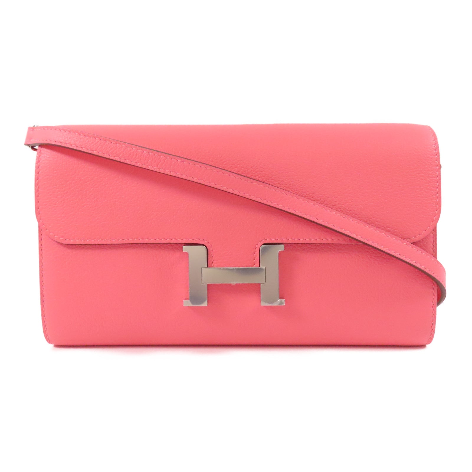 HERMES Evercolor皮革Constance To Go銀扣肩背袋Roze Azalee