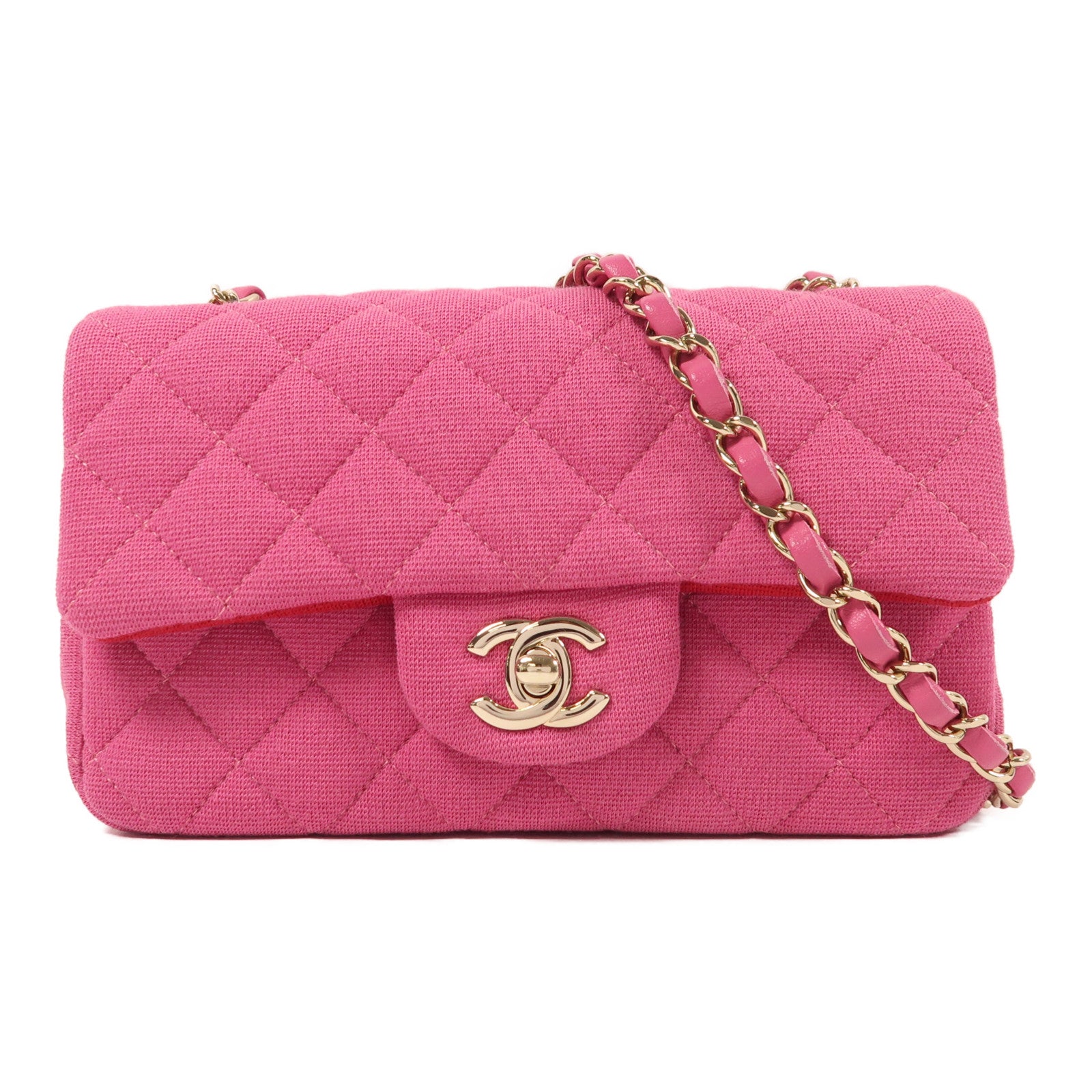 CHANEL 棉質Mini Classic 20金扣鏈帶肩背袋