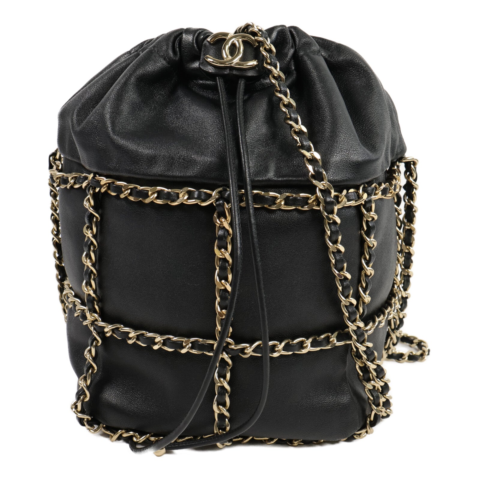 CHANEL 羊皮皮革Drawstring Bucket Bag鏈帶肩背袋