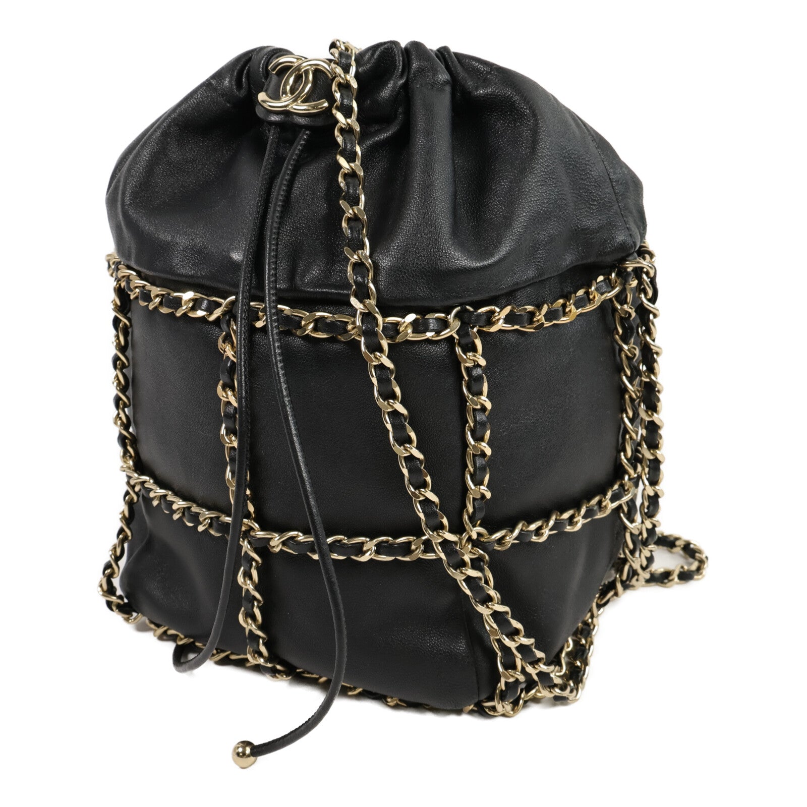 CHANEL 羊皮皮革Drawstring Bucket Bag鏈帶肩背袋