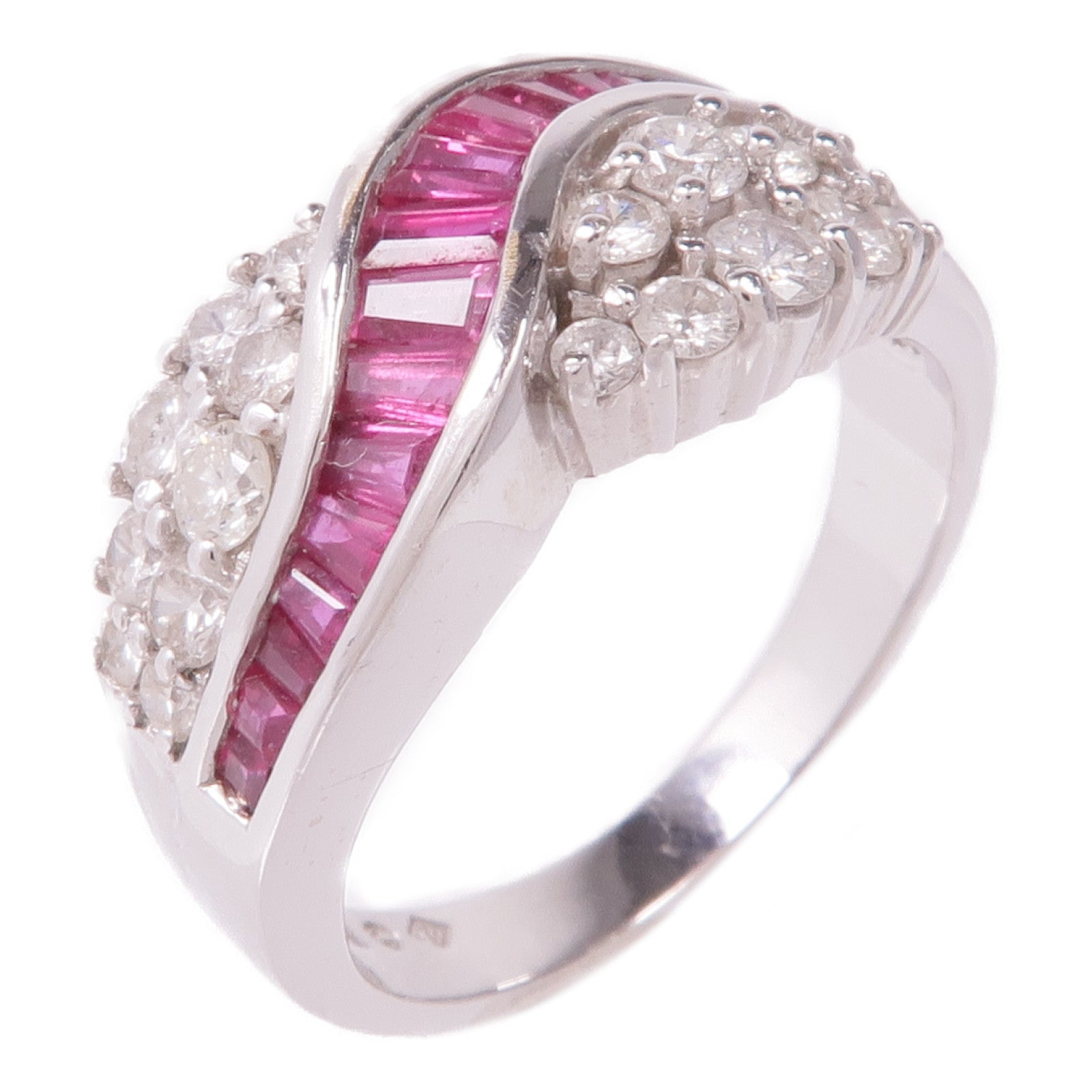JEWELRY 14K白金Ruby Diamond Ring紅寶石/鑽石戒指US#7