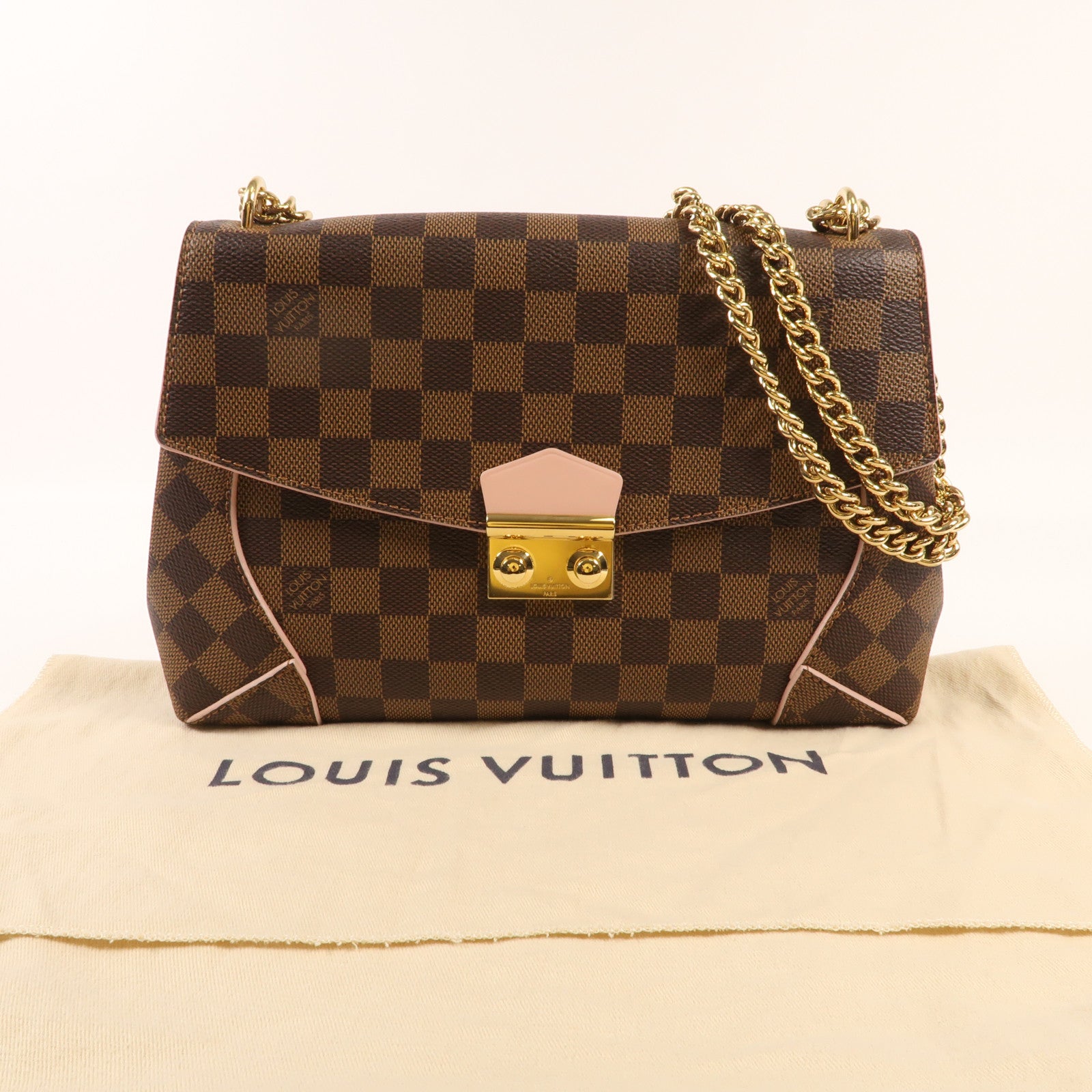 LOUIS VUITTON Damier Caissa金扣鏈帶肩背袋