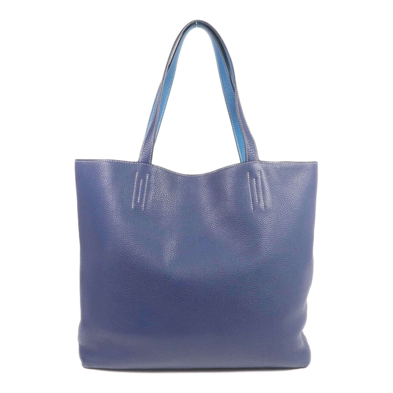 HERMES Clemence皮革Double Sens 45手挽袋Bleu Saphir/Bleu Izmir