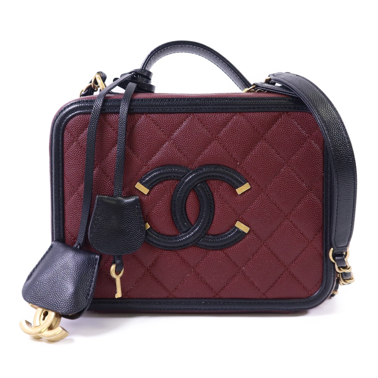 CHANEL 【激減優惠】牛皮皮革Vanity Case金扣手挽肩背兩用袋