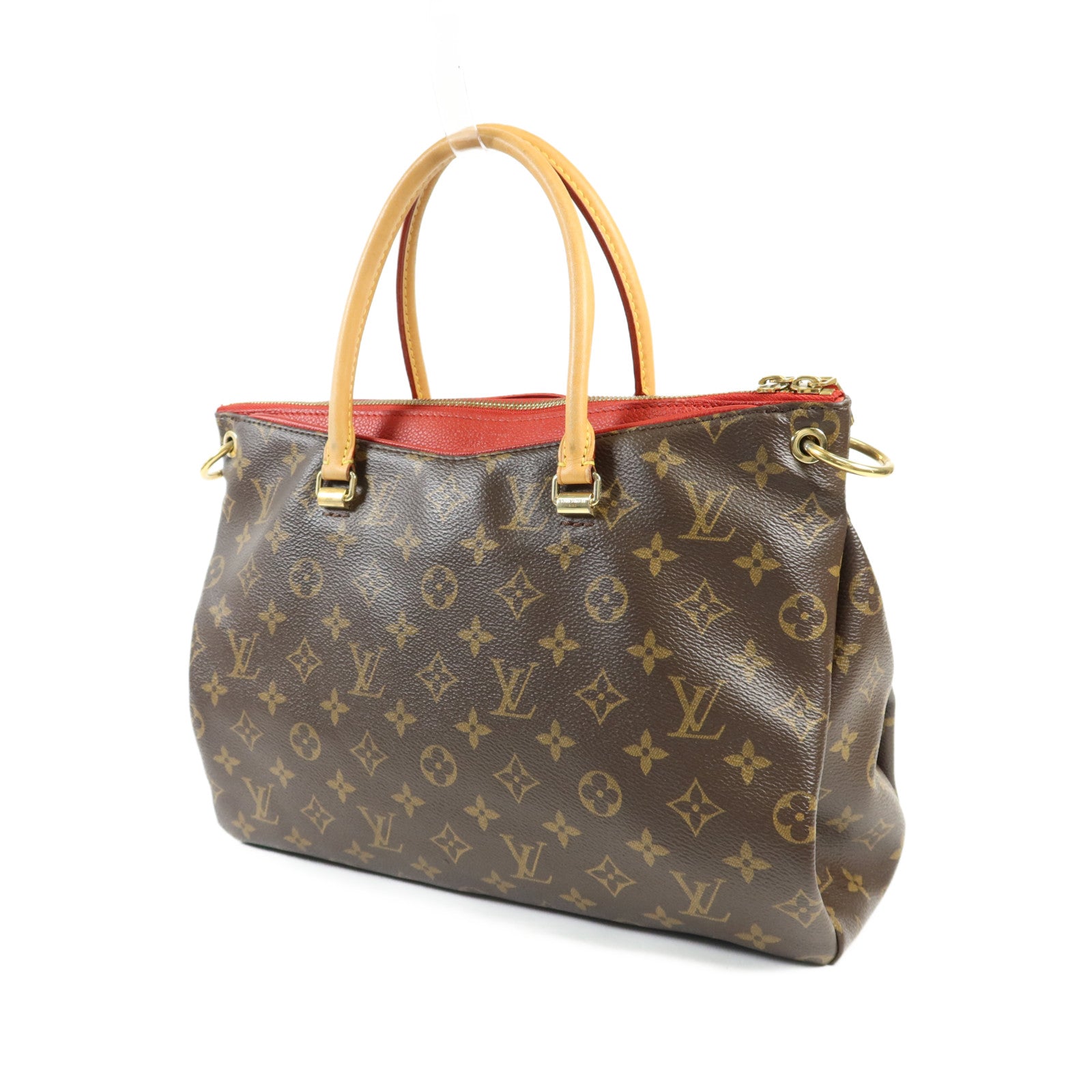 LOUIS VUITTON Monogram Pallas金扣手挽肩背兩用袋棕色/紅色