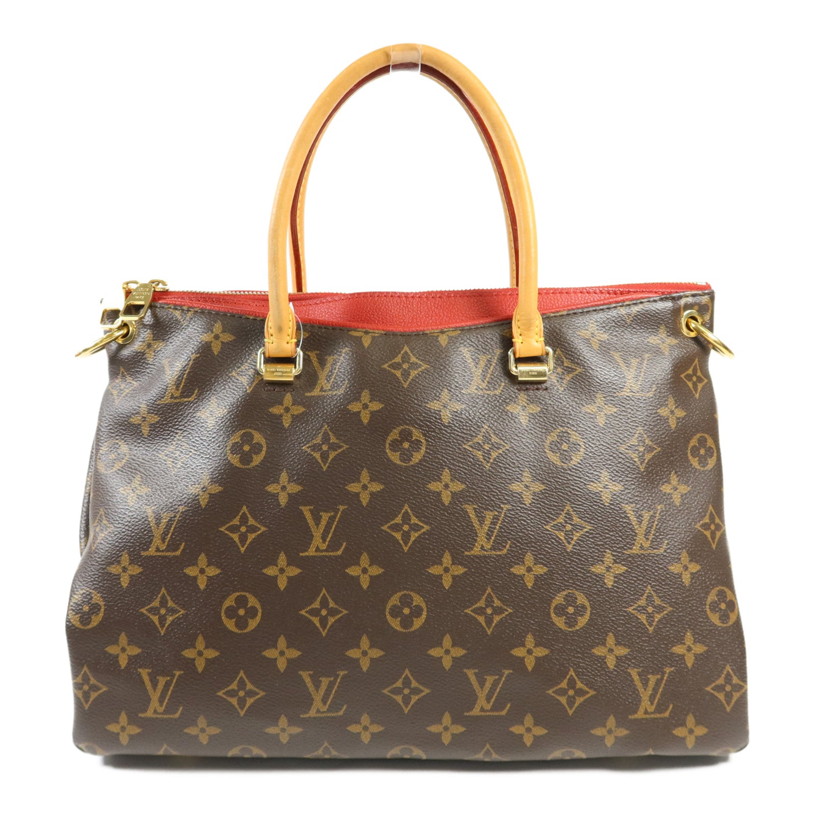 LOUIS VUITTON Monogram Pallas金扣手挽肩背兩用袋棕色/紅色