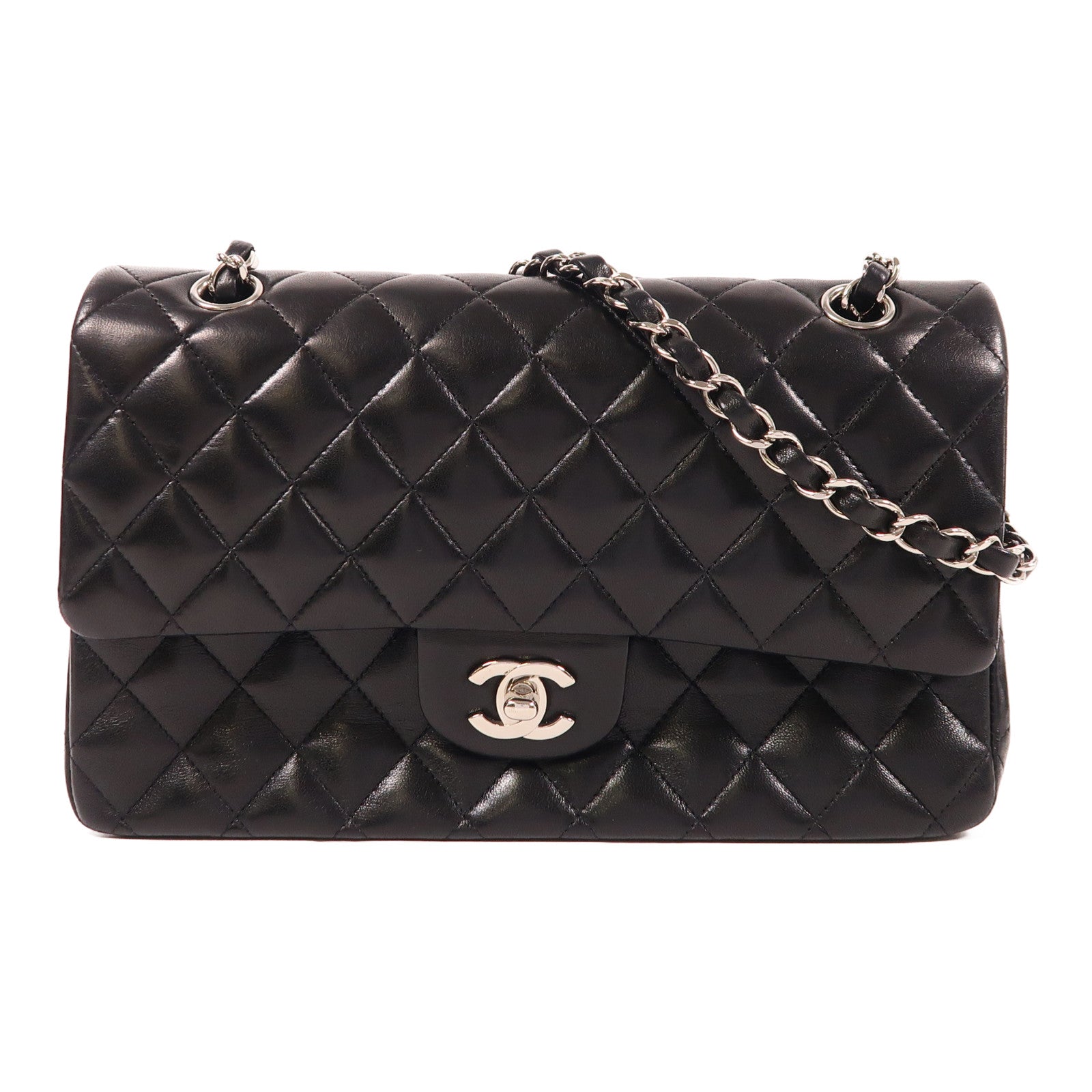 CHANEL 羊皮皮革Classic 25銀扣鏈帶肩背袋