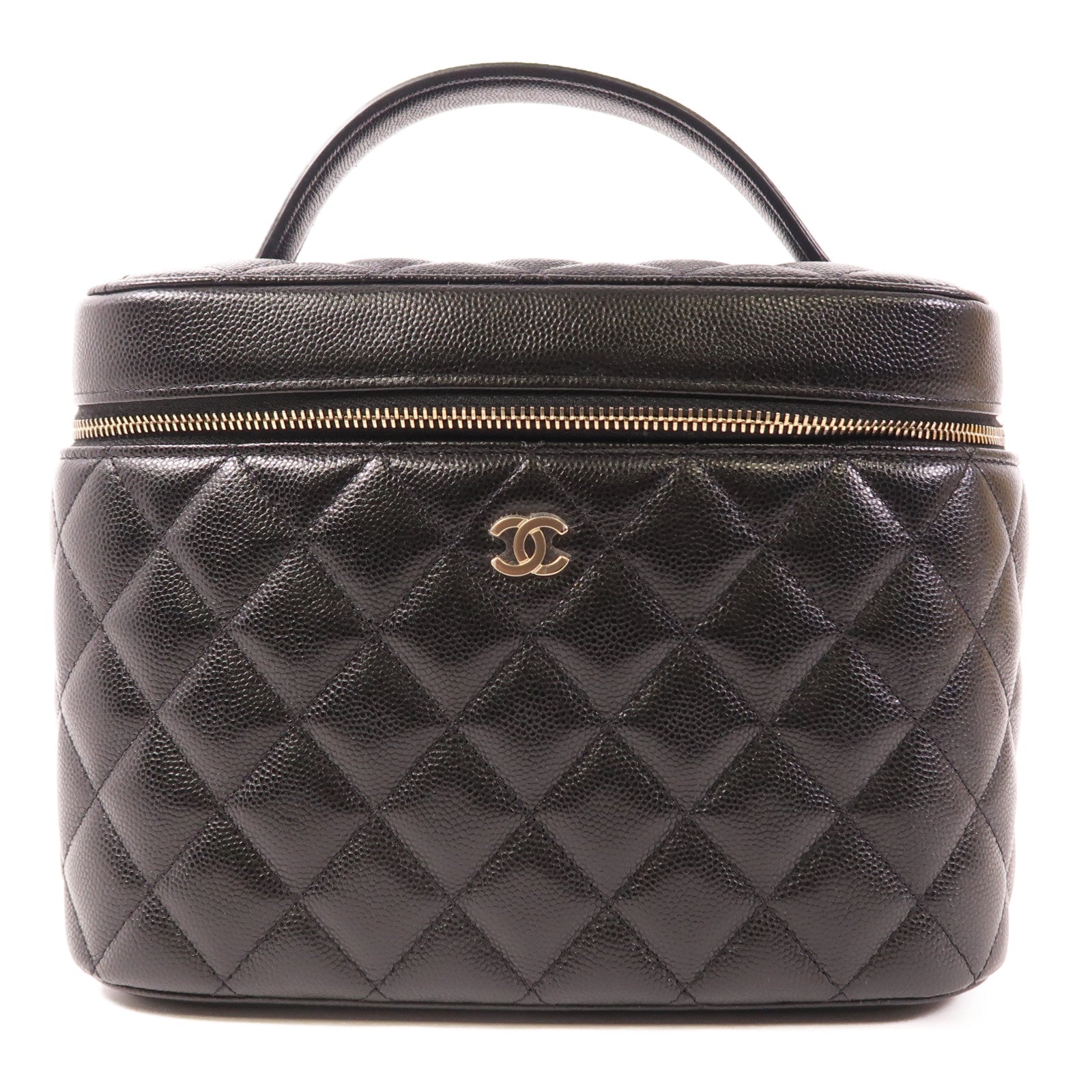 CHANEL CC GHW Vanity Bag Hand Bag Calfskin Leather Black