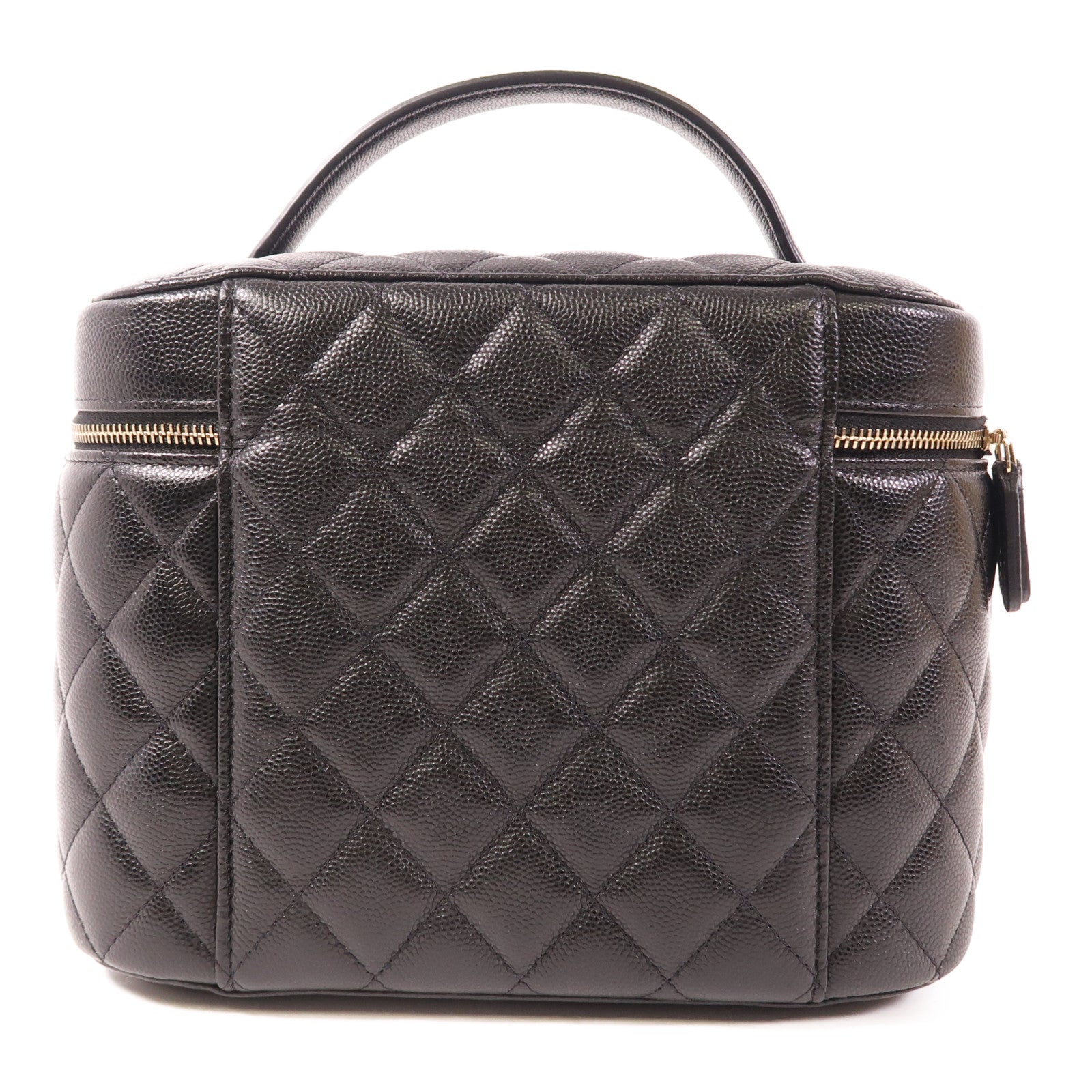 CHANEL CC GHW Vanity Bag Hand Bag Calfskin Leather Black