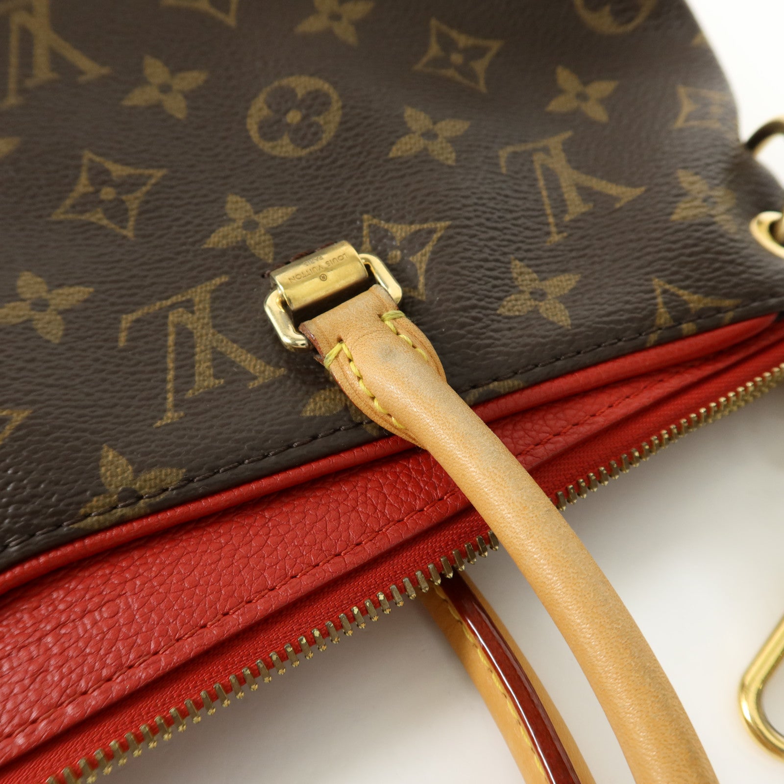 LOUIS VUITTON Monogram Pallas金扣手挽肩背兩用袋棕色/紅色