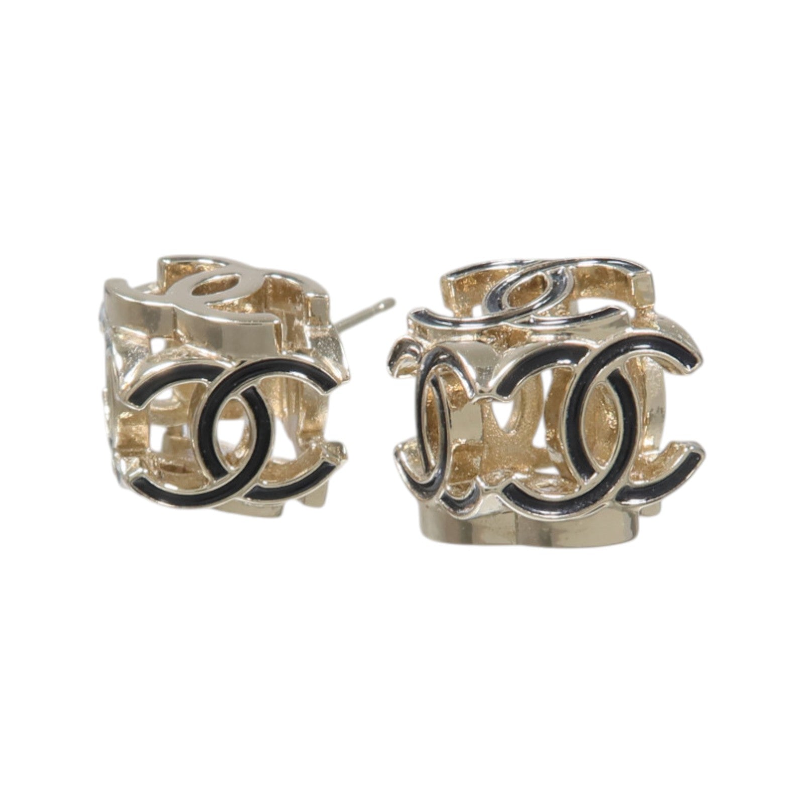 CHANEL 金屬CC Logo Cube耳環
