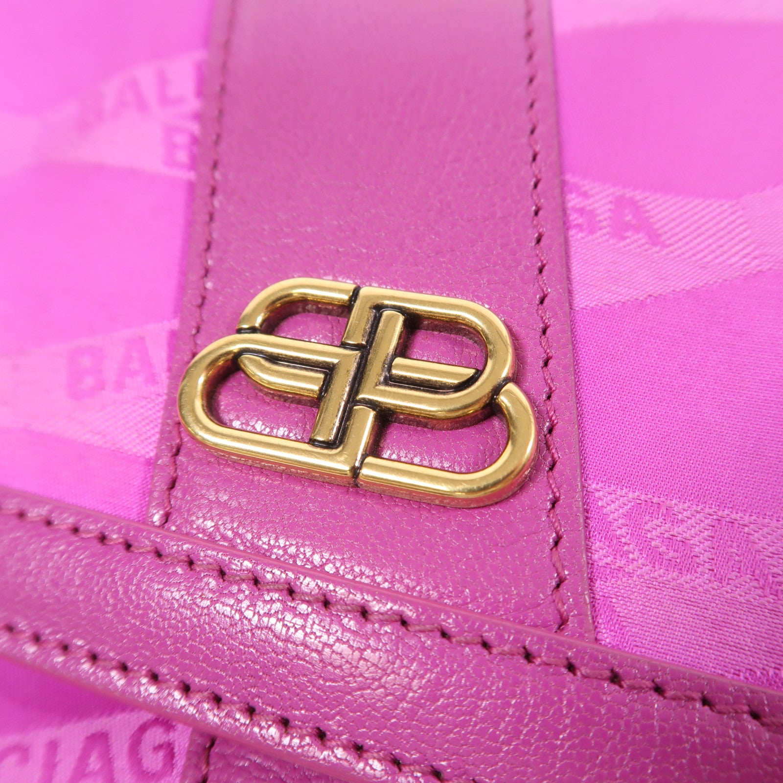 BALENCIAGA GHW Shoulder Bag Nylon/Calfskin Leather 581101 Pink