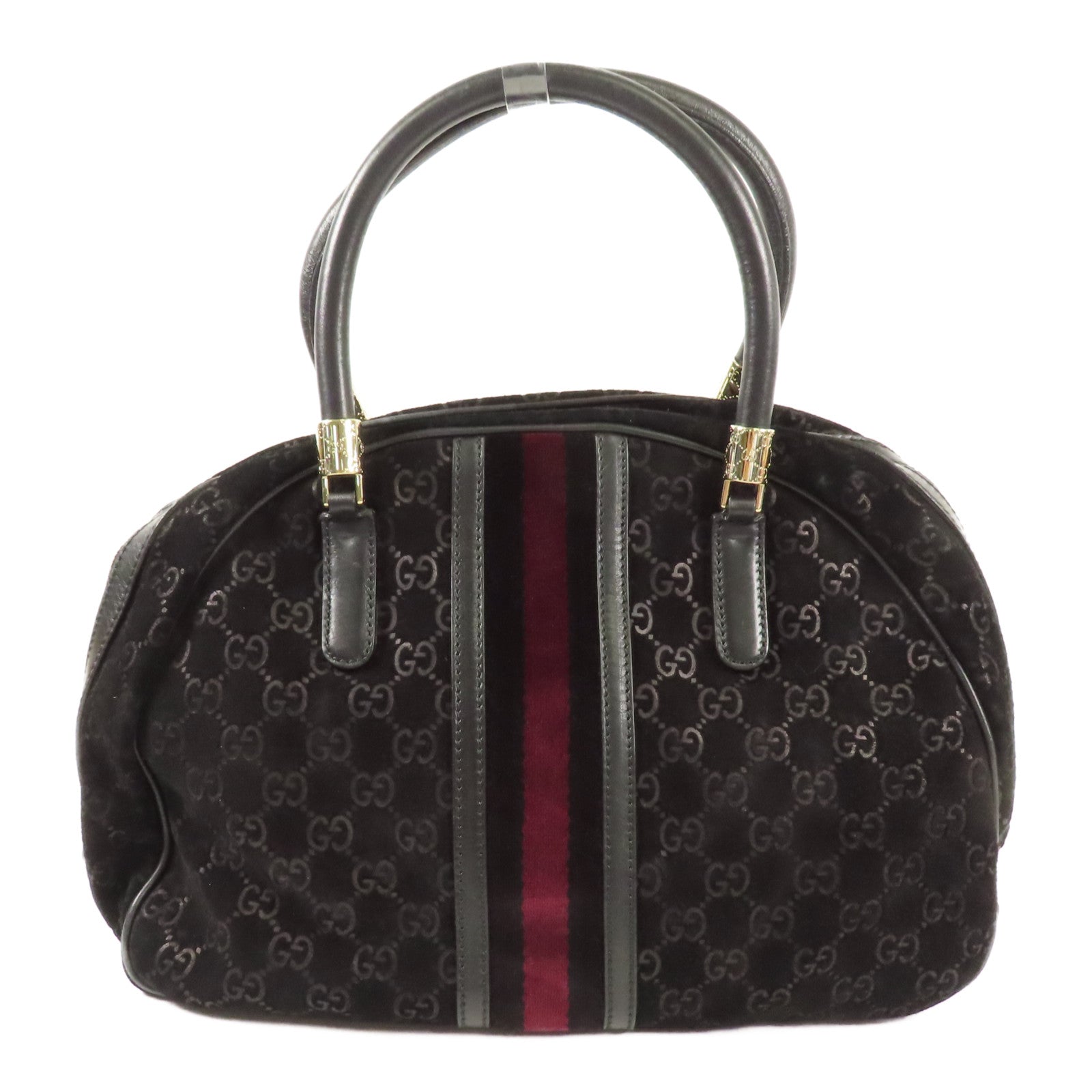 GUCCI GG GHW Hand Bag Suede/Leather 162880 Black