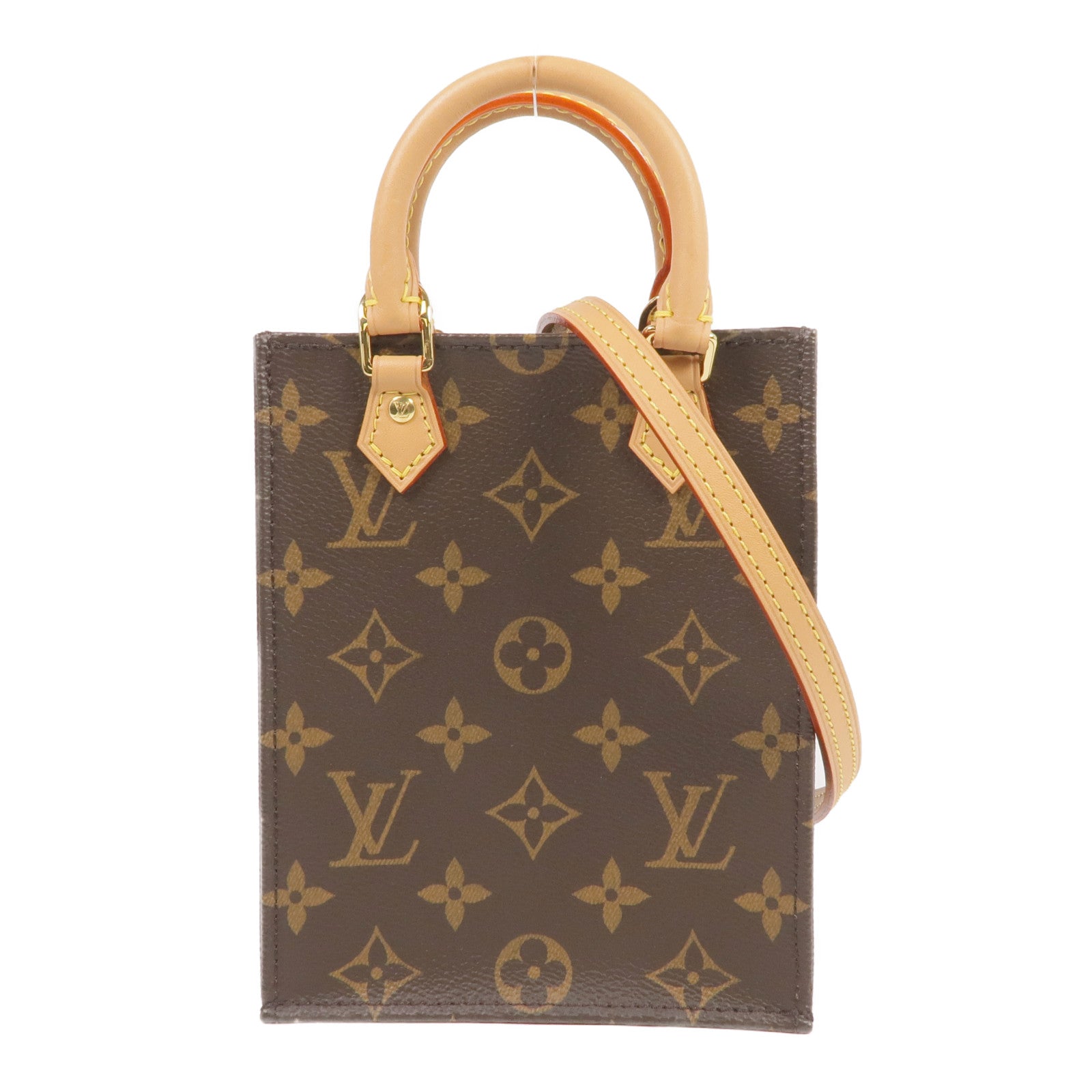 LOUIS VUITTON Monogram Petit Sac Plat金扣手挽肩背兩用袋Monogram Petit Sac Plat金扣手挽肩背兩用袋