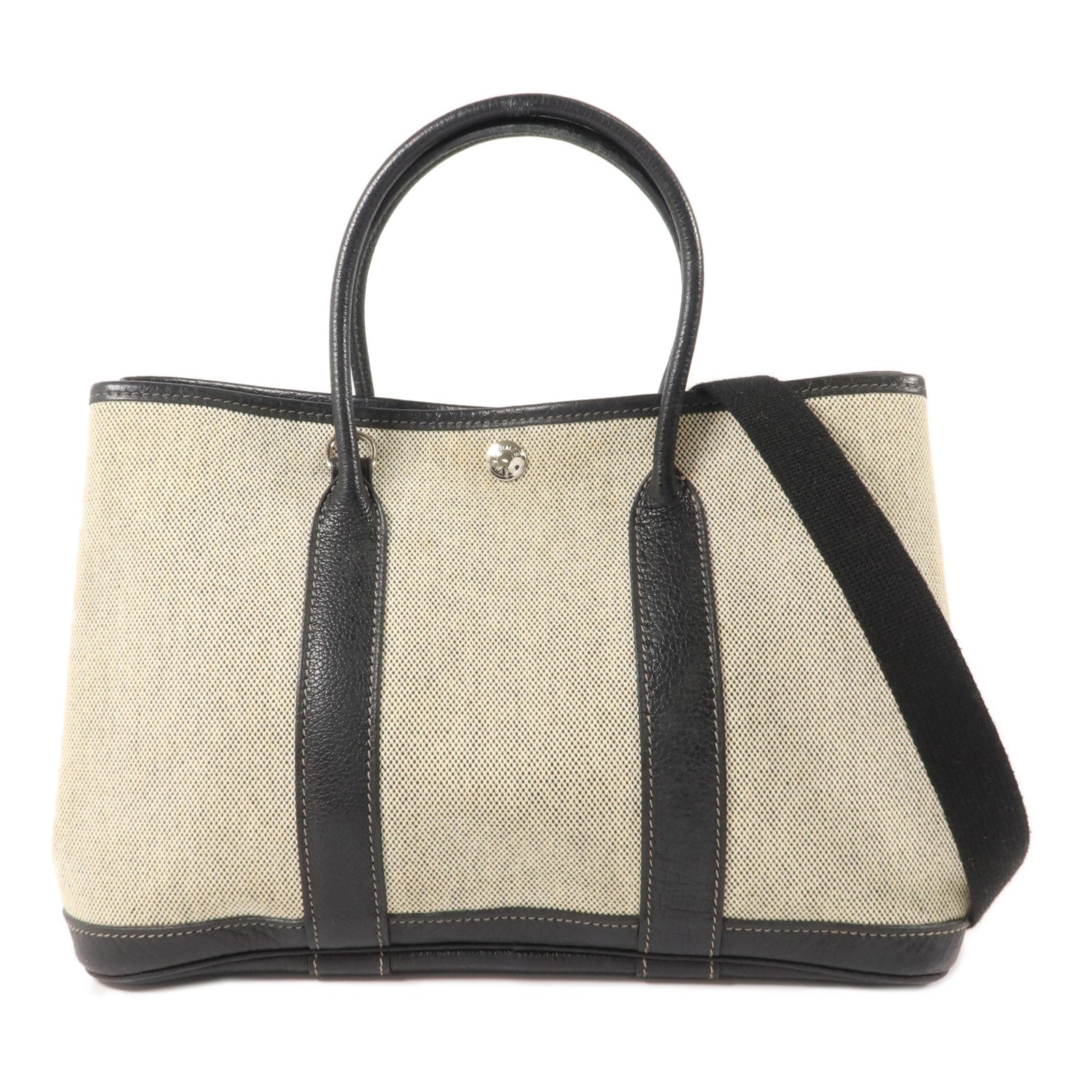 HERMES 帆布/牛皮皮革Garden Party TPM With Strap手挽袋Noir