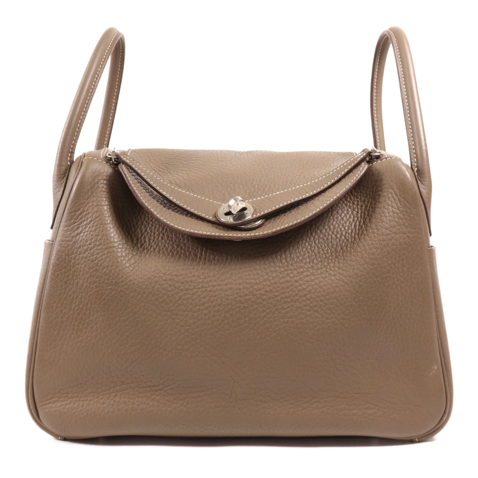 HERMES Clemence皮革Lindy 30銀扣手挽肩背兩用袋Etoupe