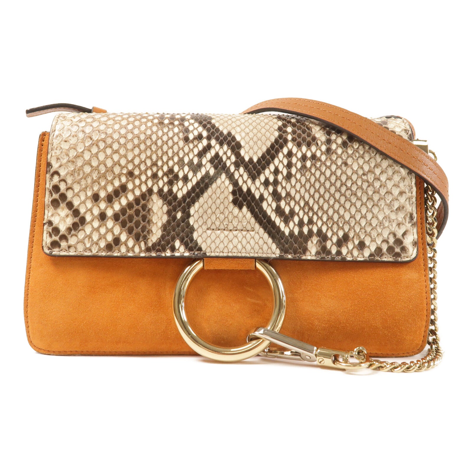 Chloe 牛皮/蛇皮皮革Faye Bag銀扣肩背袋