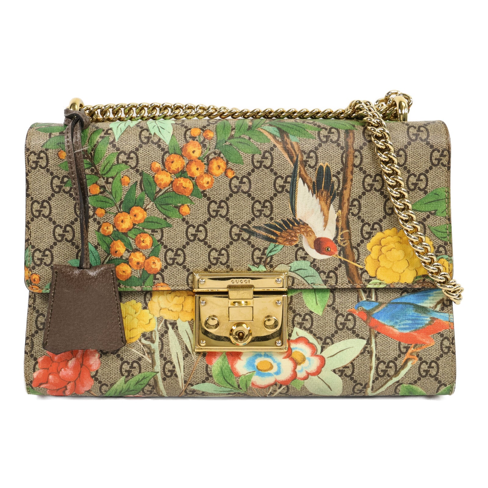GUCCI 塗層帆布Padlock GG Medium鏈帶肩背袋